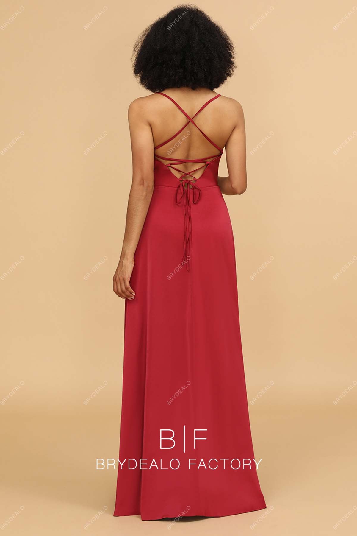 Red Charmeuse Strappy Back Floor Length Bridesmaid Dress