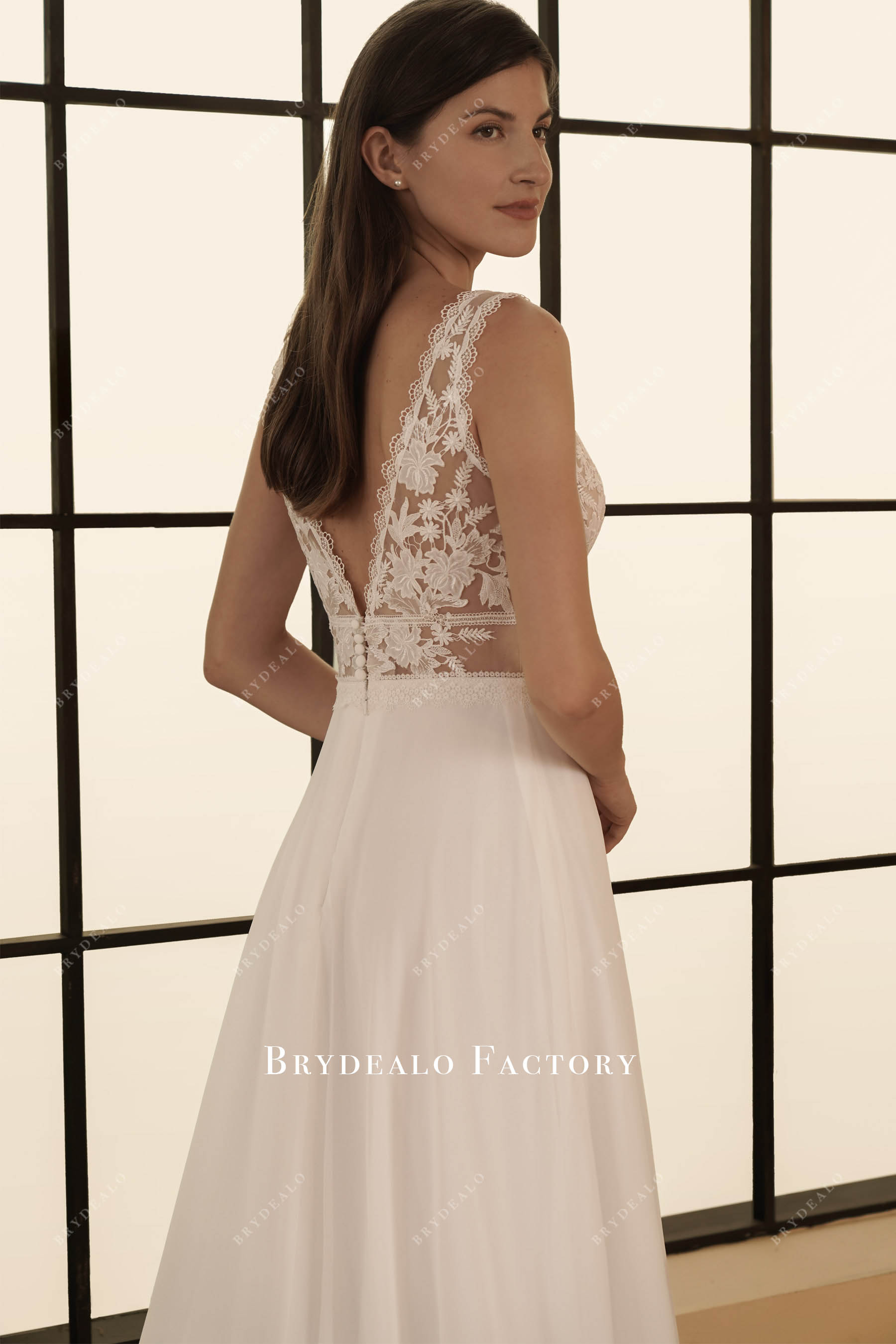 straps V-back lace wedding dress