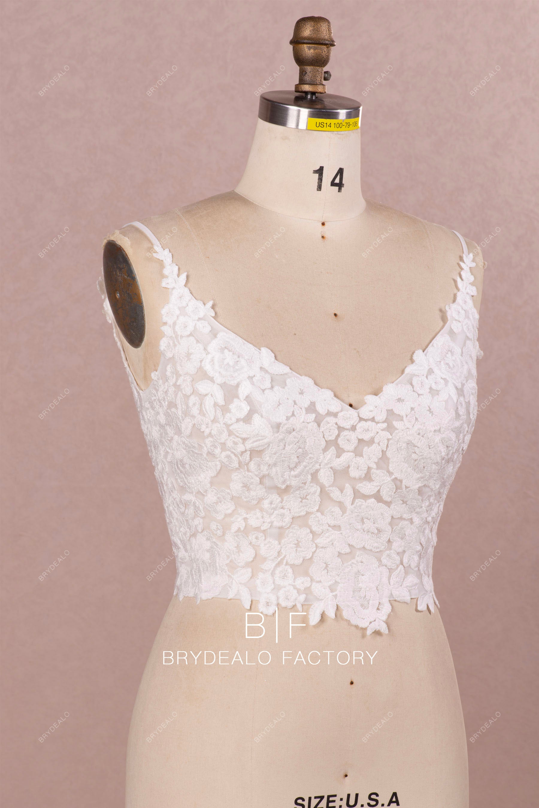 straps V-neck lace bridal top