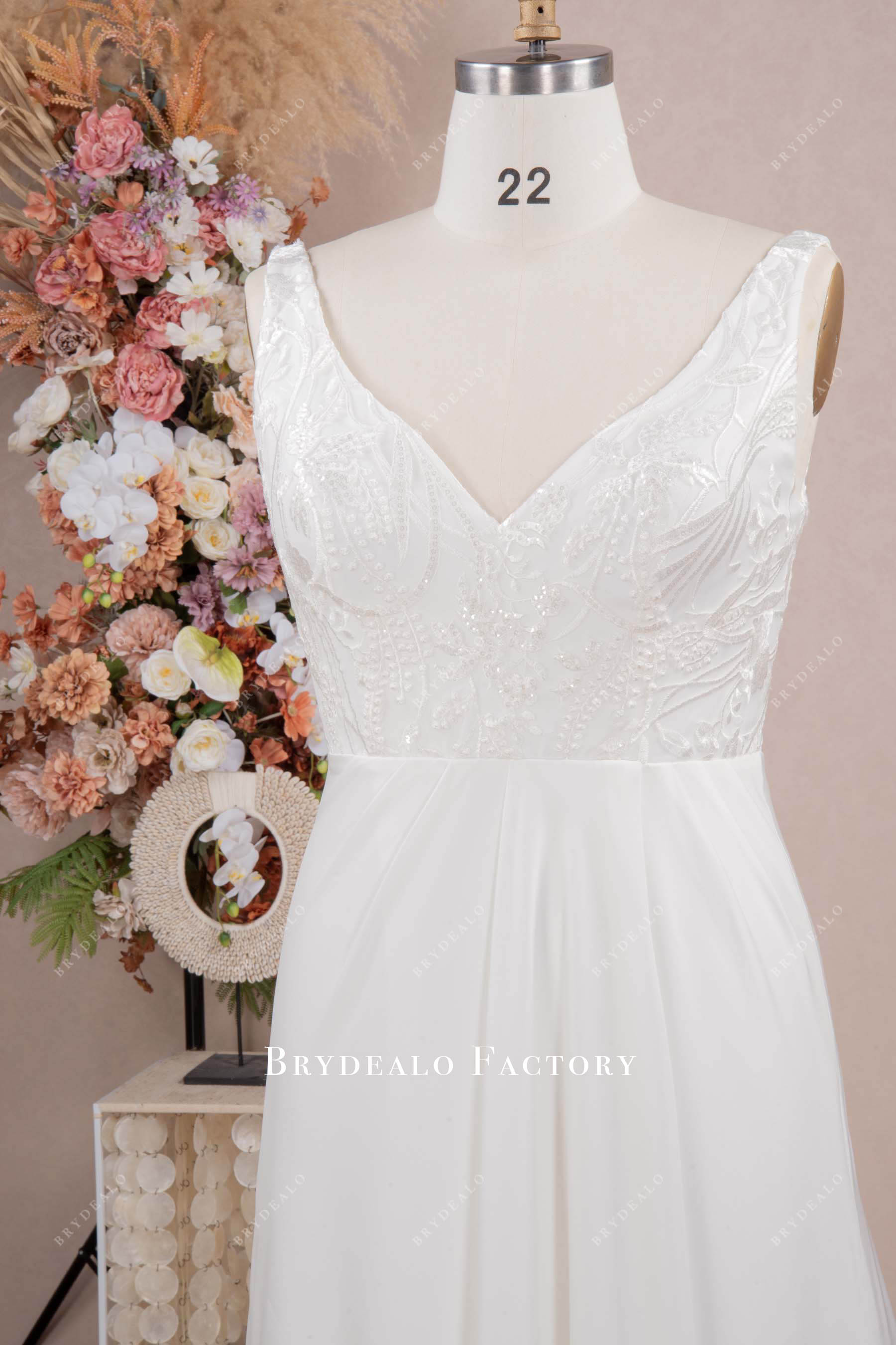 straps V-neck lace wedding dress