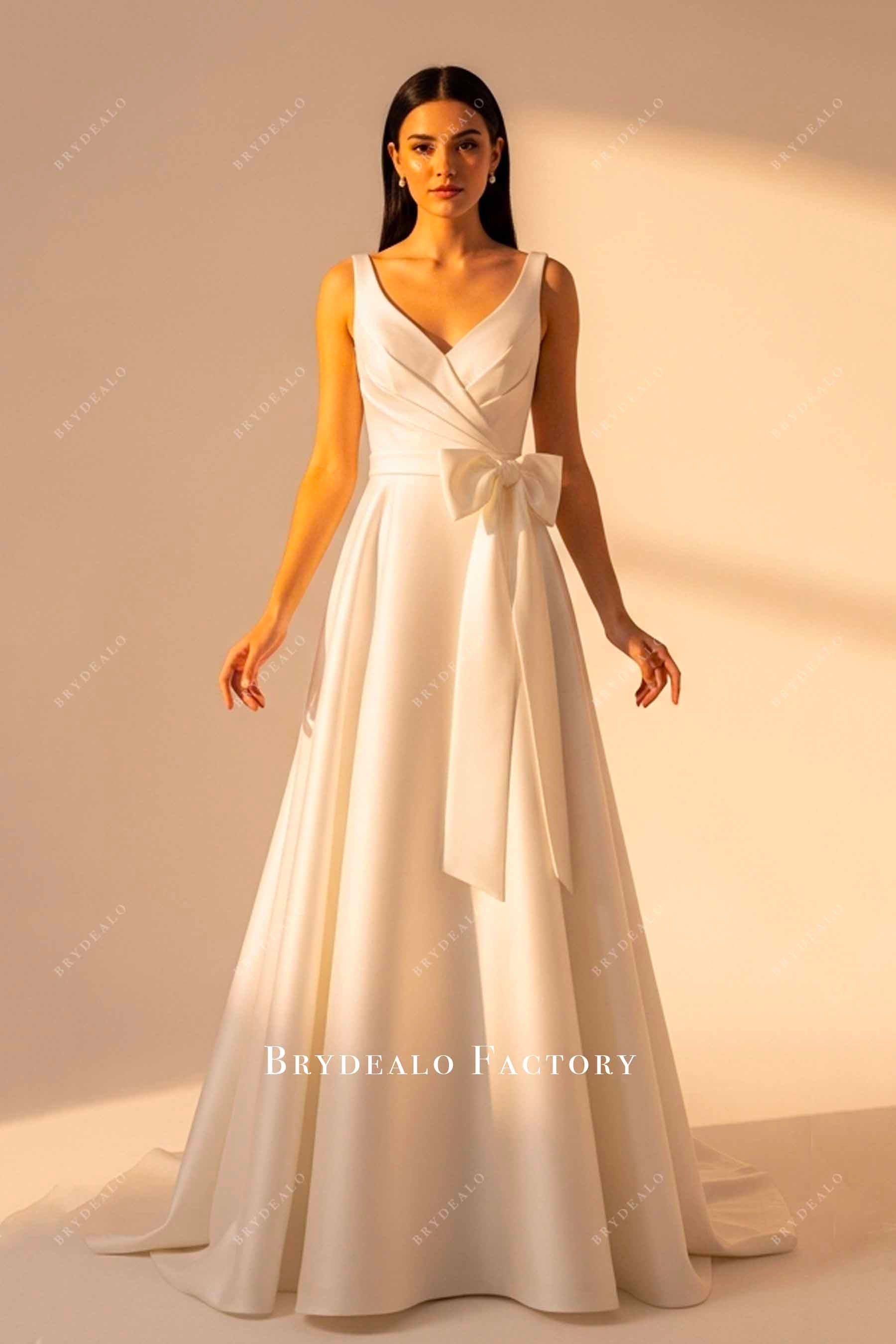 straps V-neck mikado wedding dress