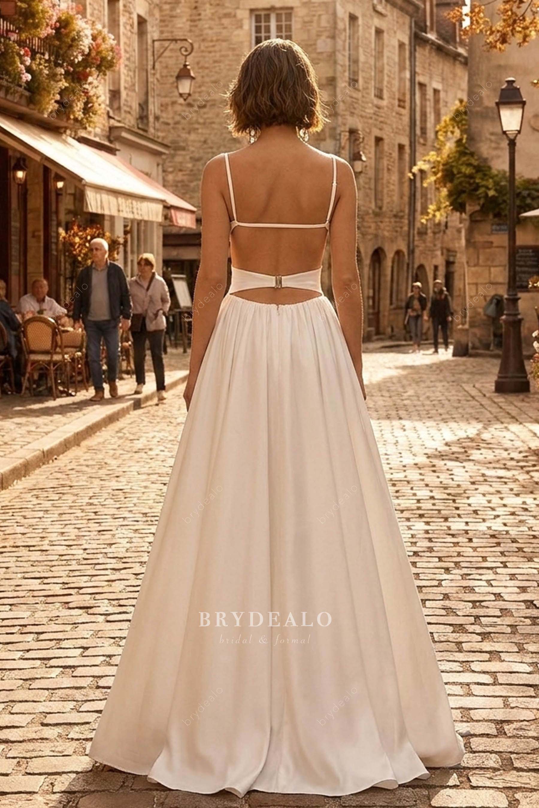straps back satin wedding dress
