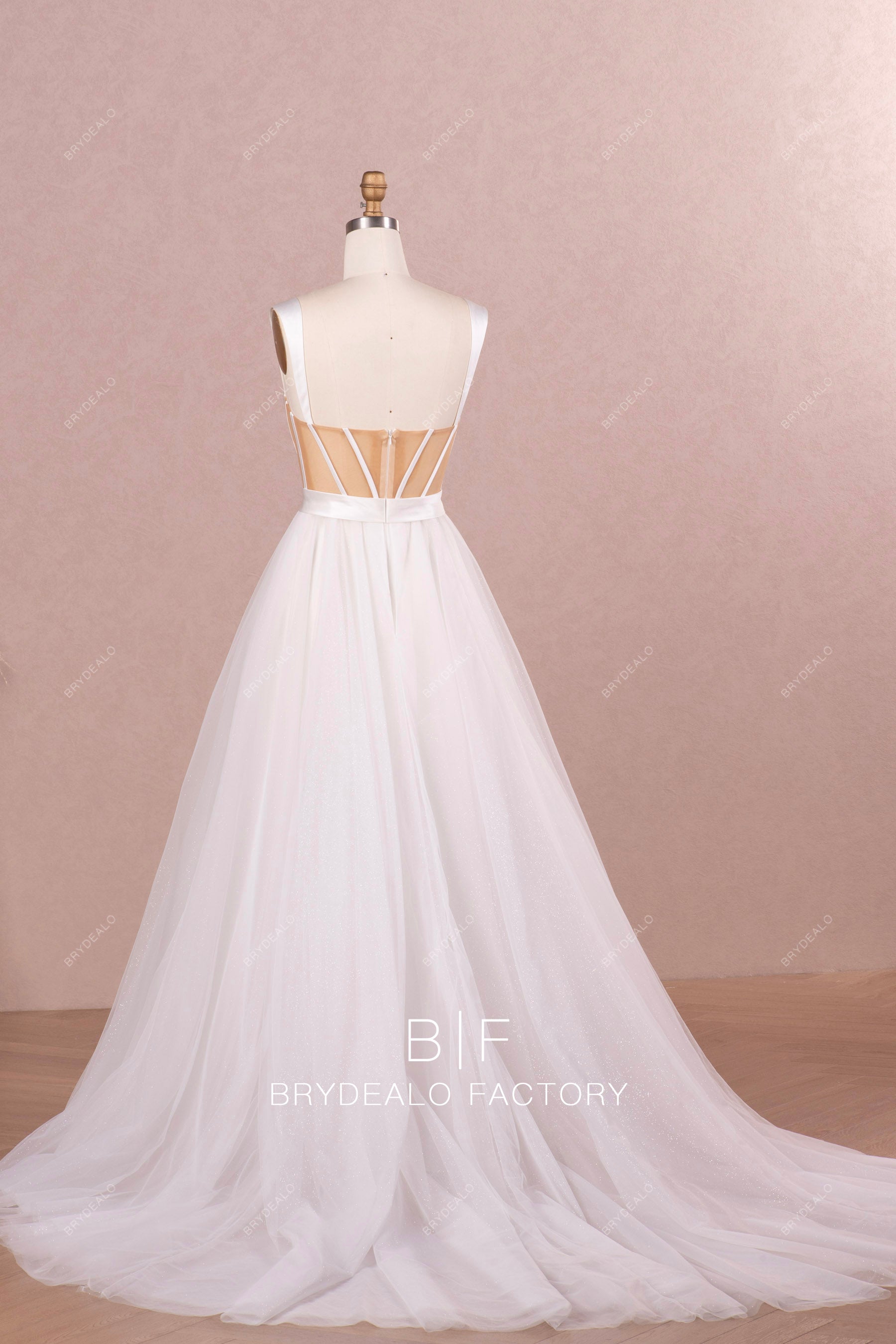 straps boned Aline long wedding dress