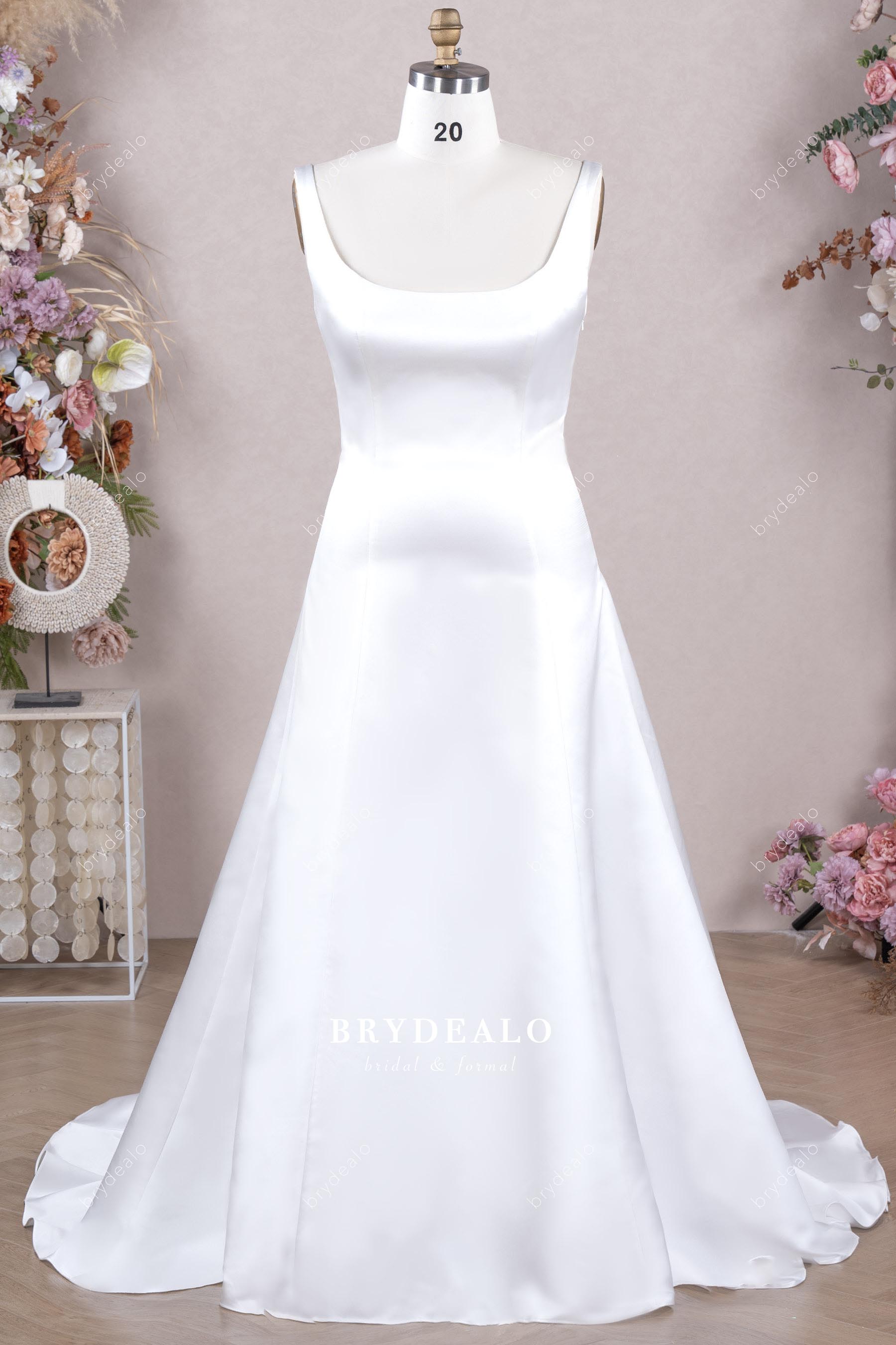 straps fit flare satin wedding dress