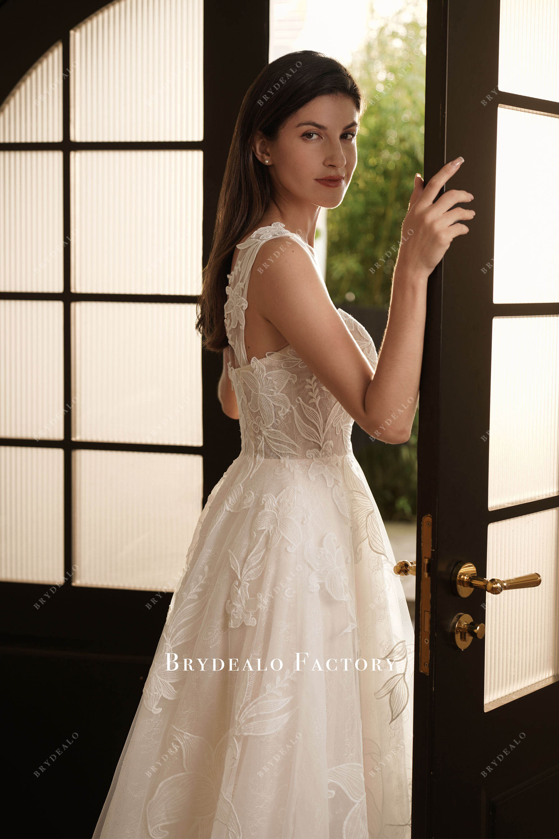 straps flower lace wedding dress