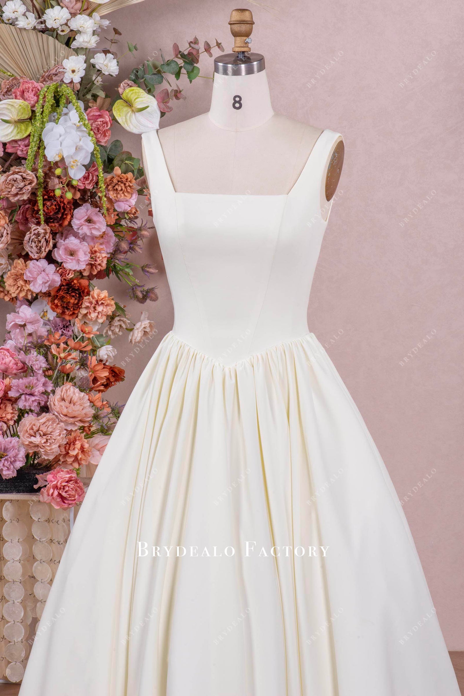 Vintage Basque Waist Square Neck Ivory Wedding Ballgown