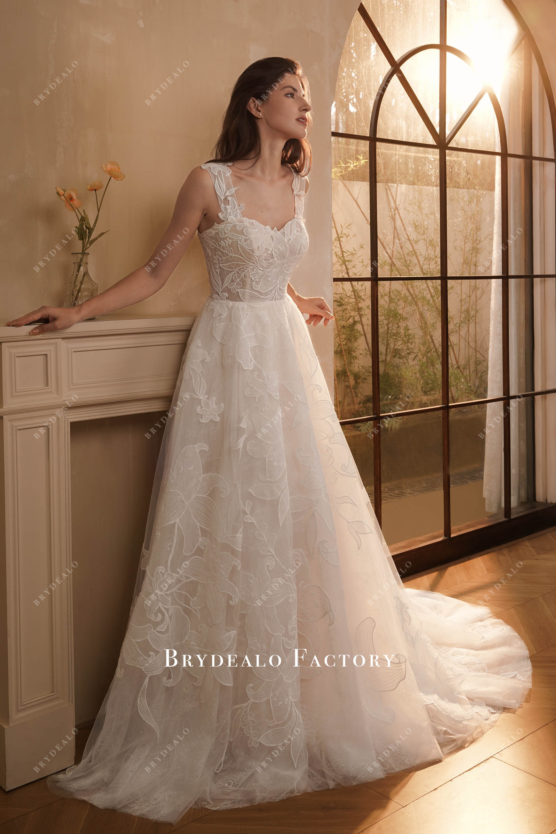 straps sweetheart A-line wedding dress