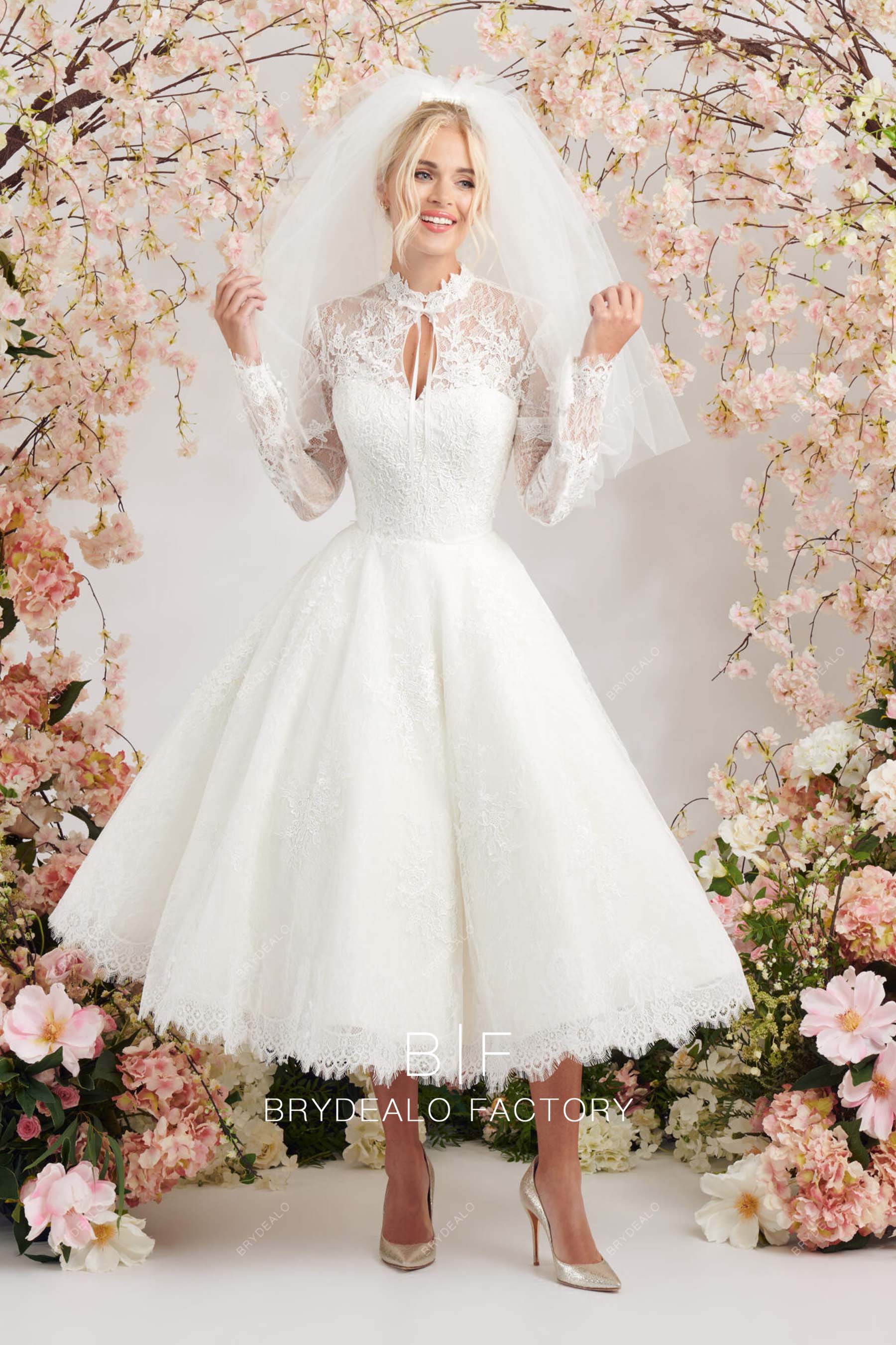 stylish keyhole neck lace bridal dress