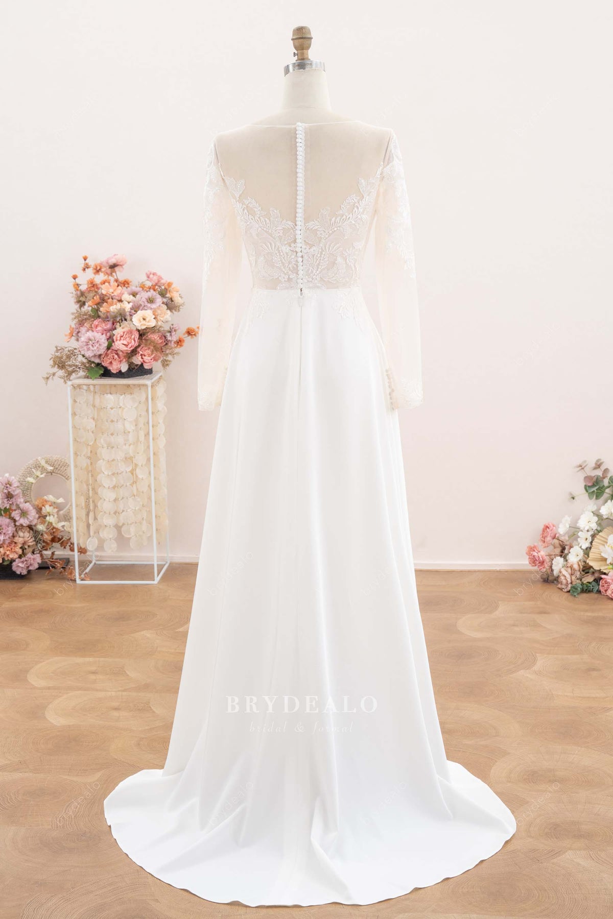 sweep train buttoned back wedding dress