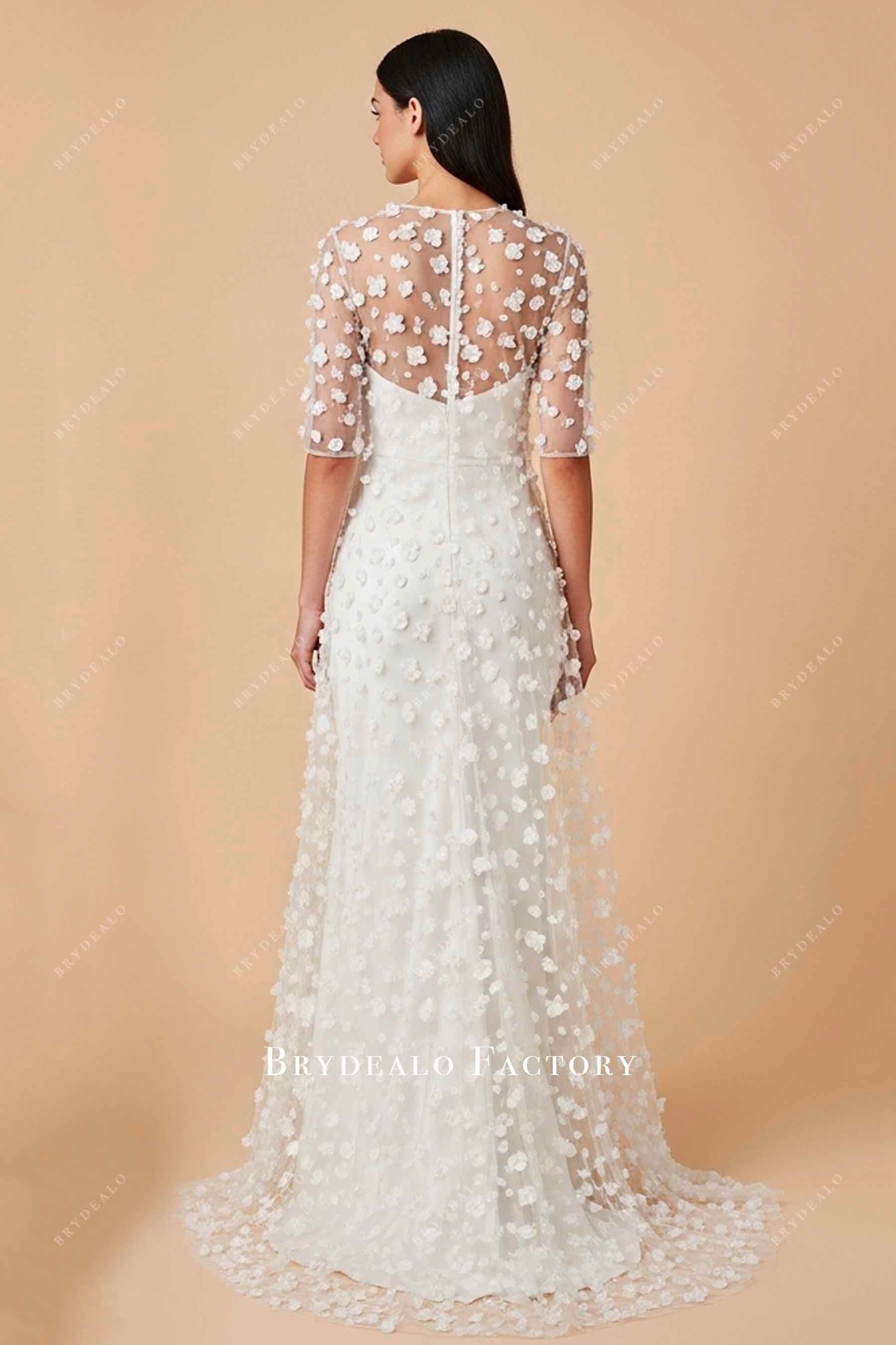 sweep train flower lace cover up wedding dress