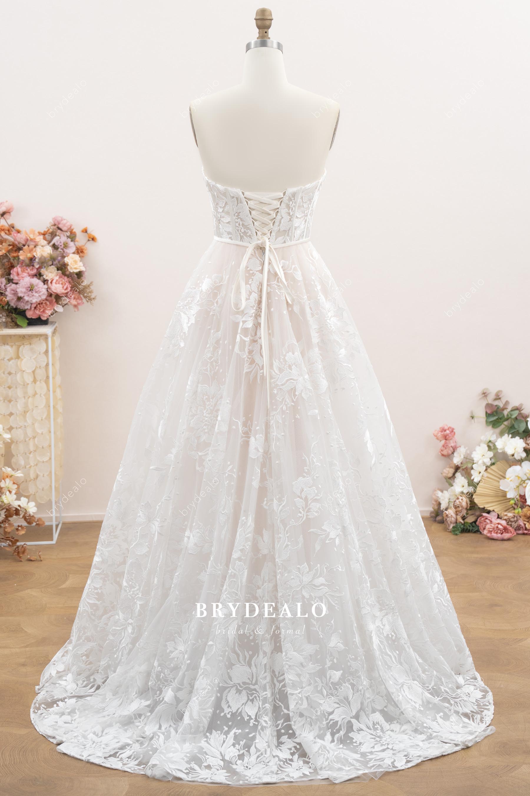 sweep train lace-up back wedding dress
