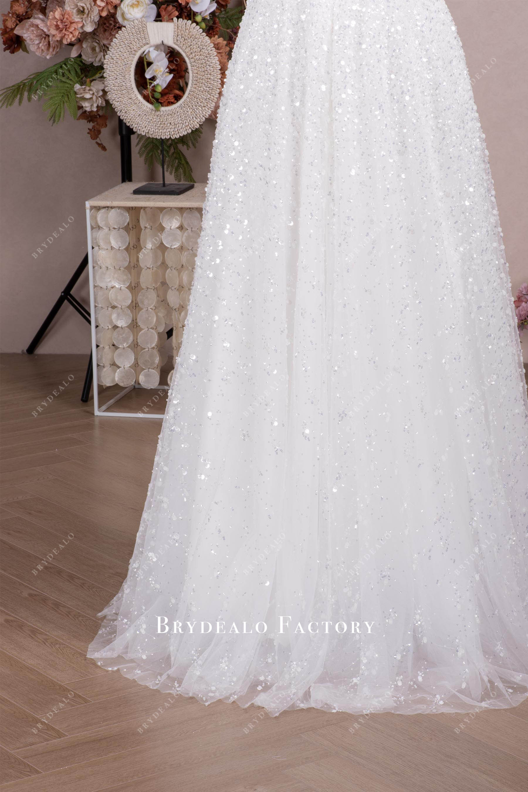 sweep train sequined wedding dress