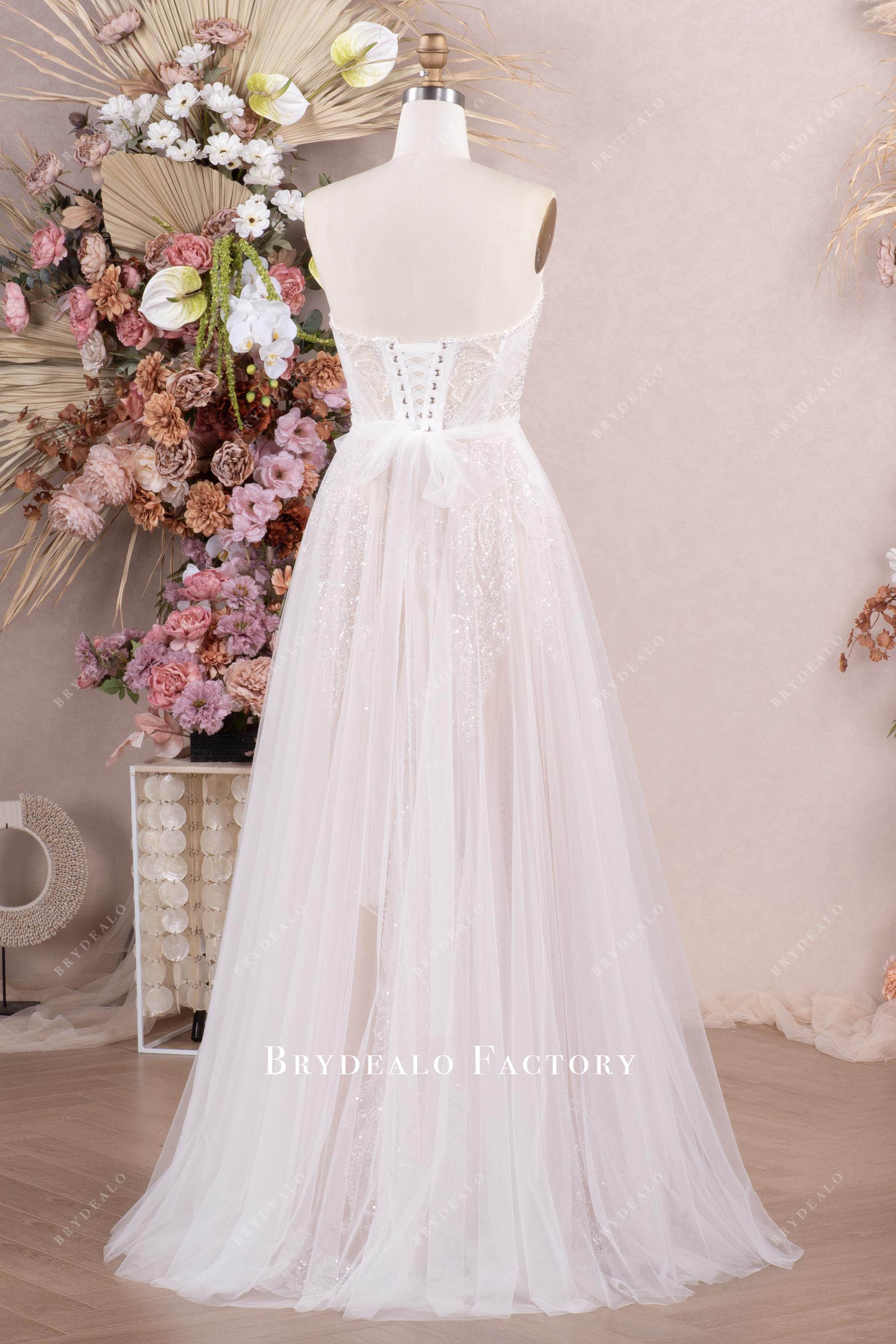 sweep train sparkly beading A-line wedding dress