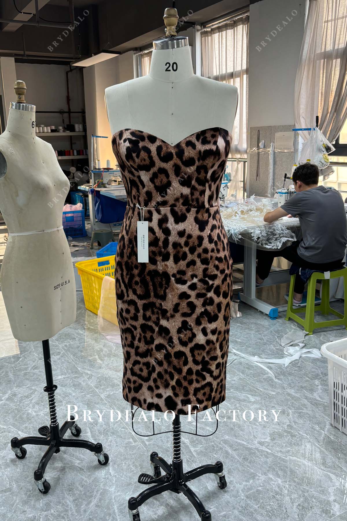 Private Label Custom Leopard Print Strapless Corset A-line Dress