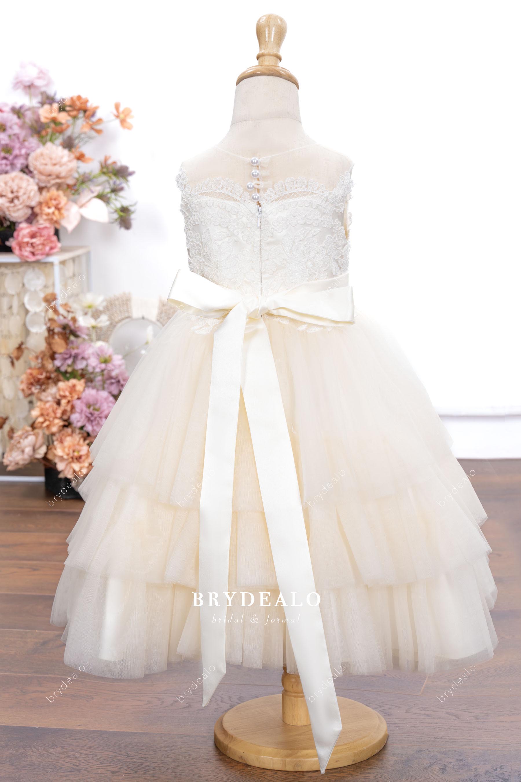 tea-length belt flower girl dress