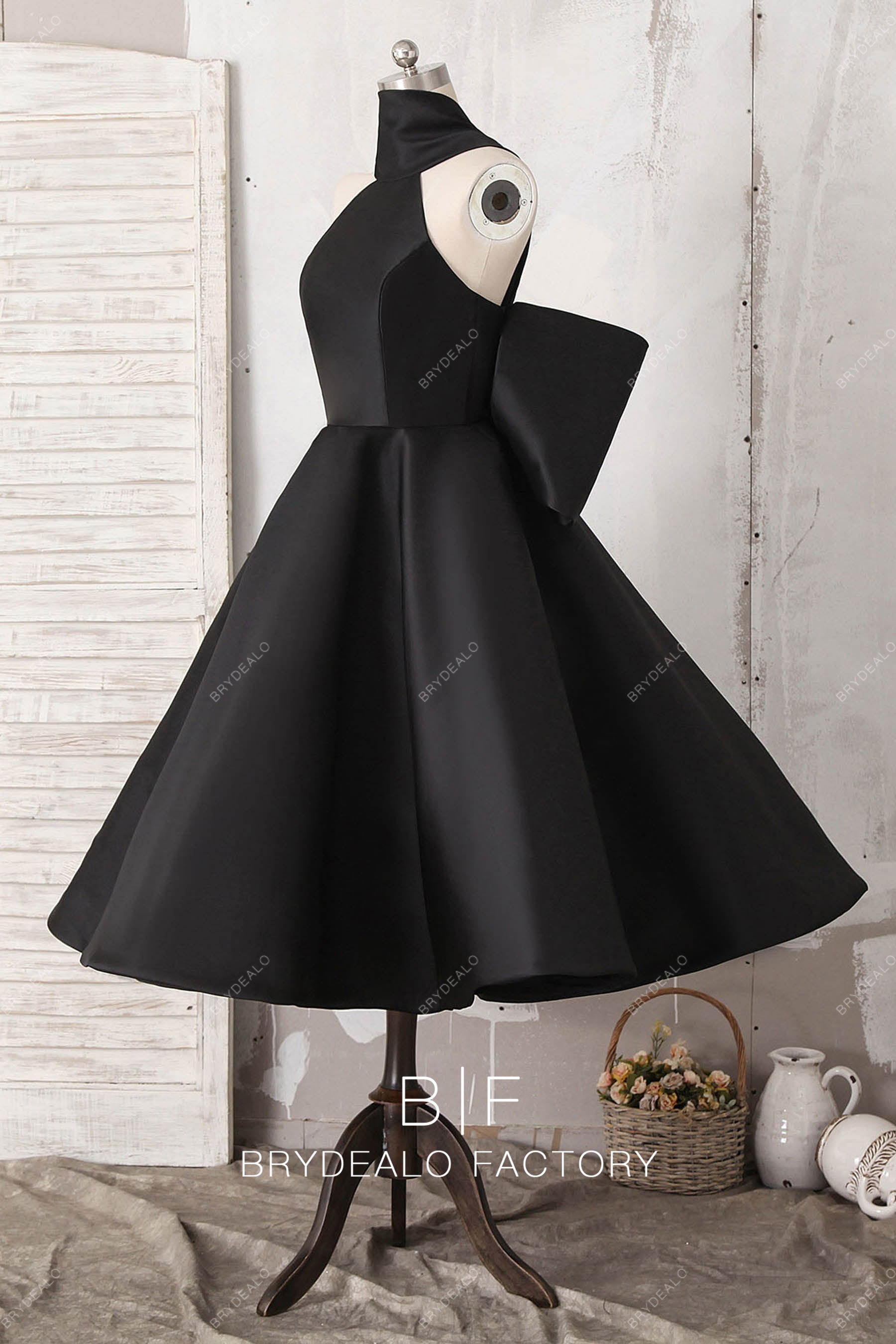 tea-length black formal dress