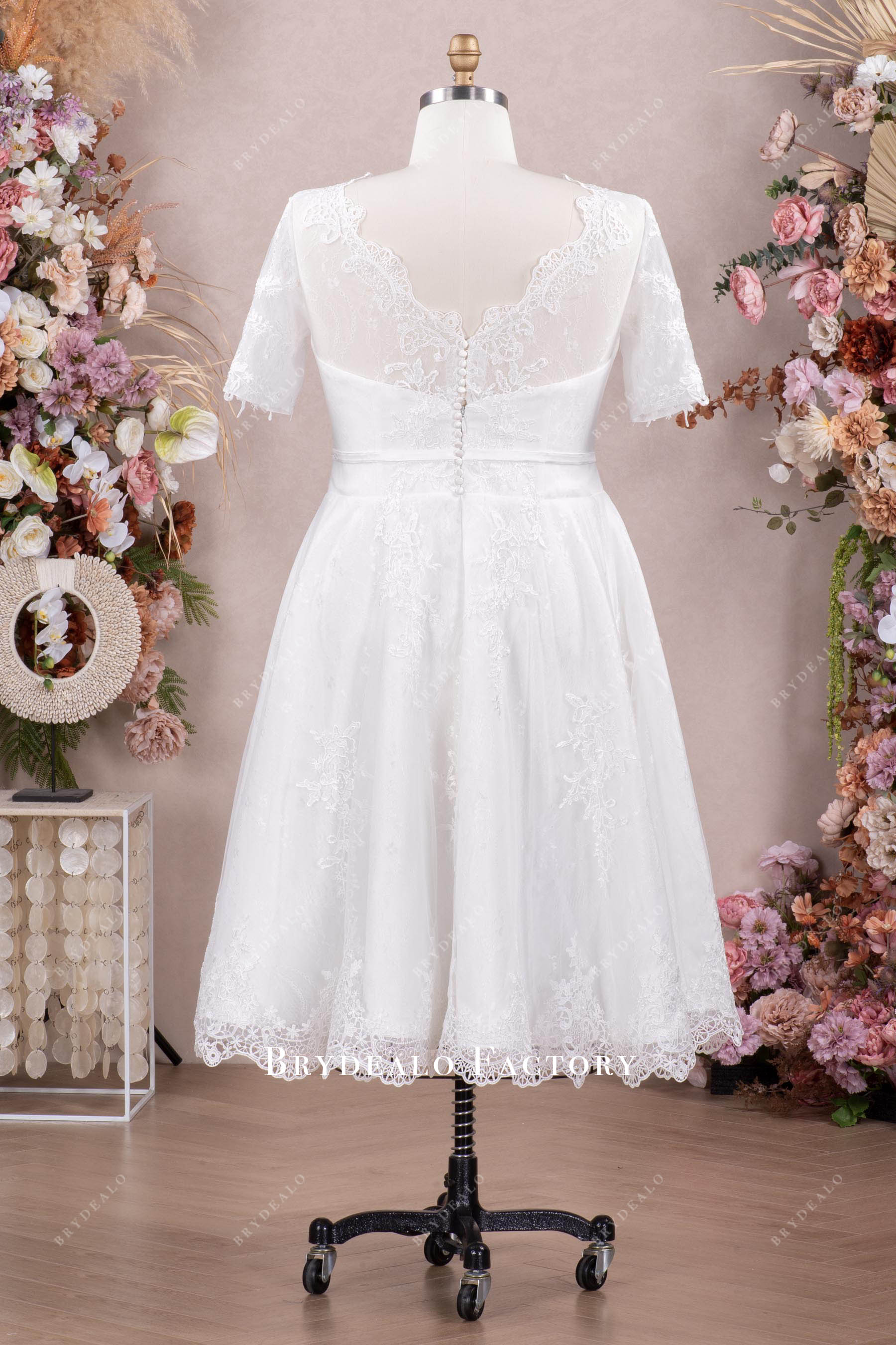 tea-length lace wedding gown