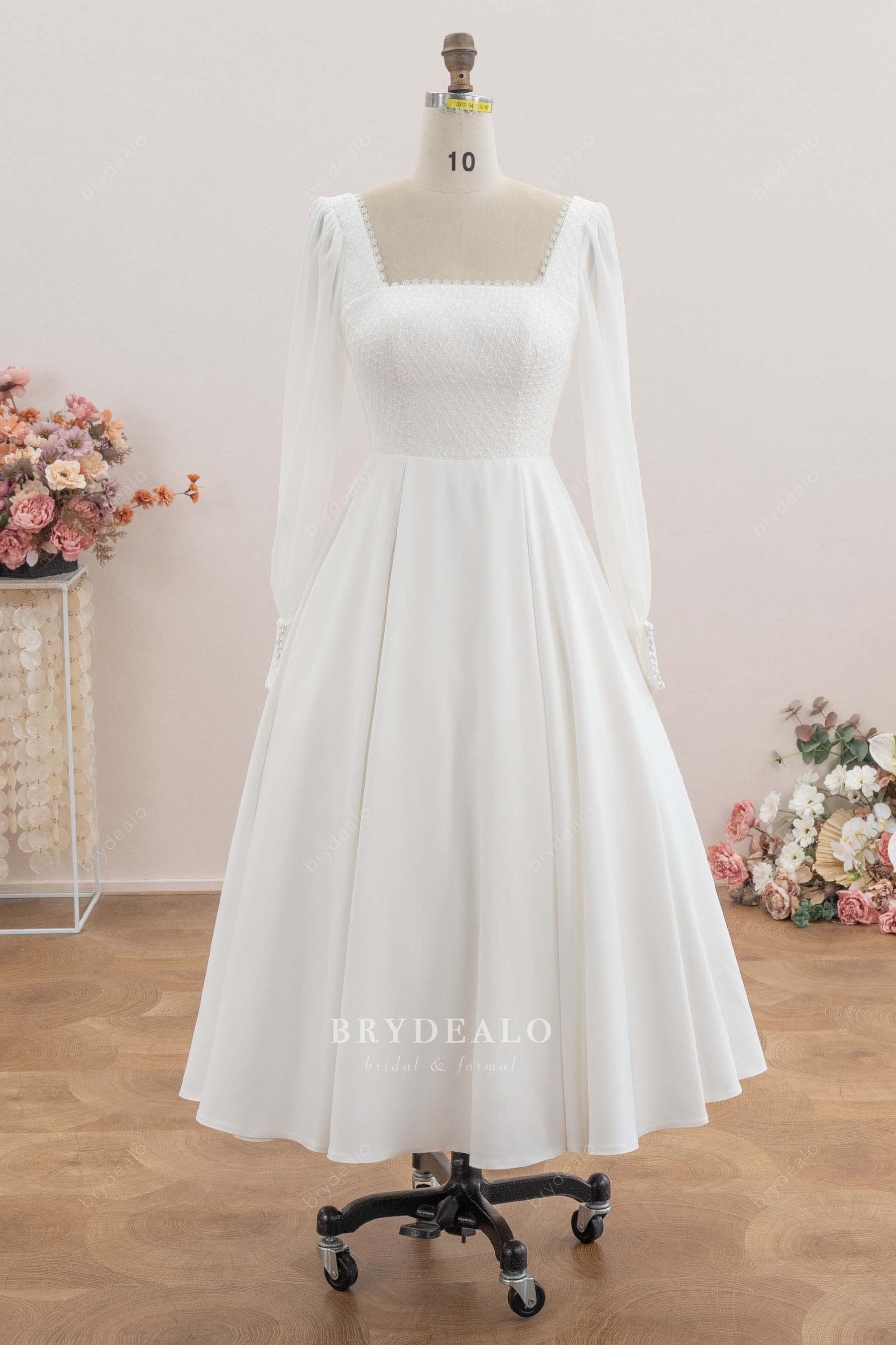 tea-length long sleeve wedding dress