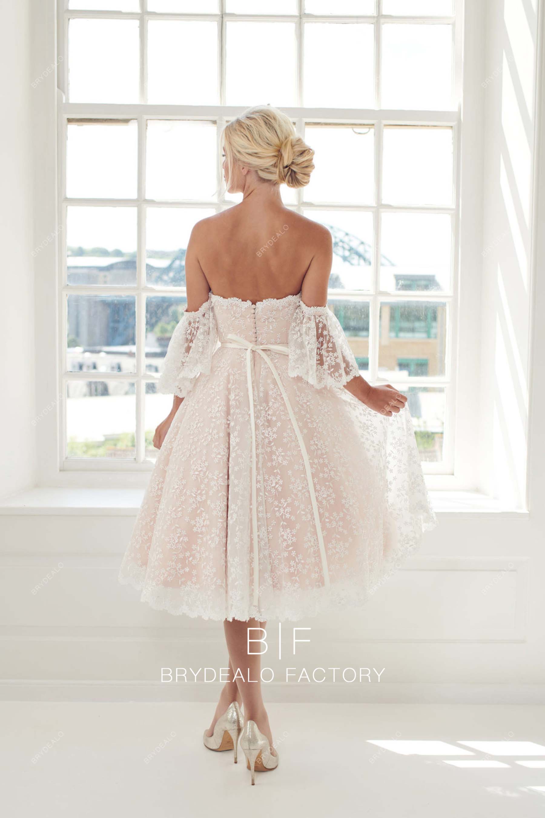 tea length puffy A-line bridal dress