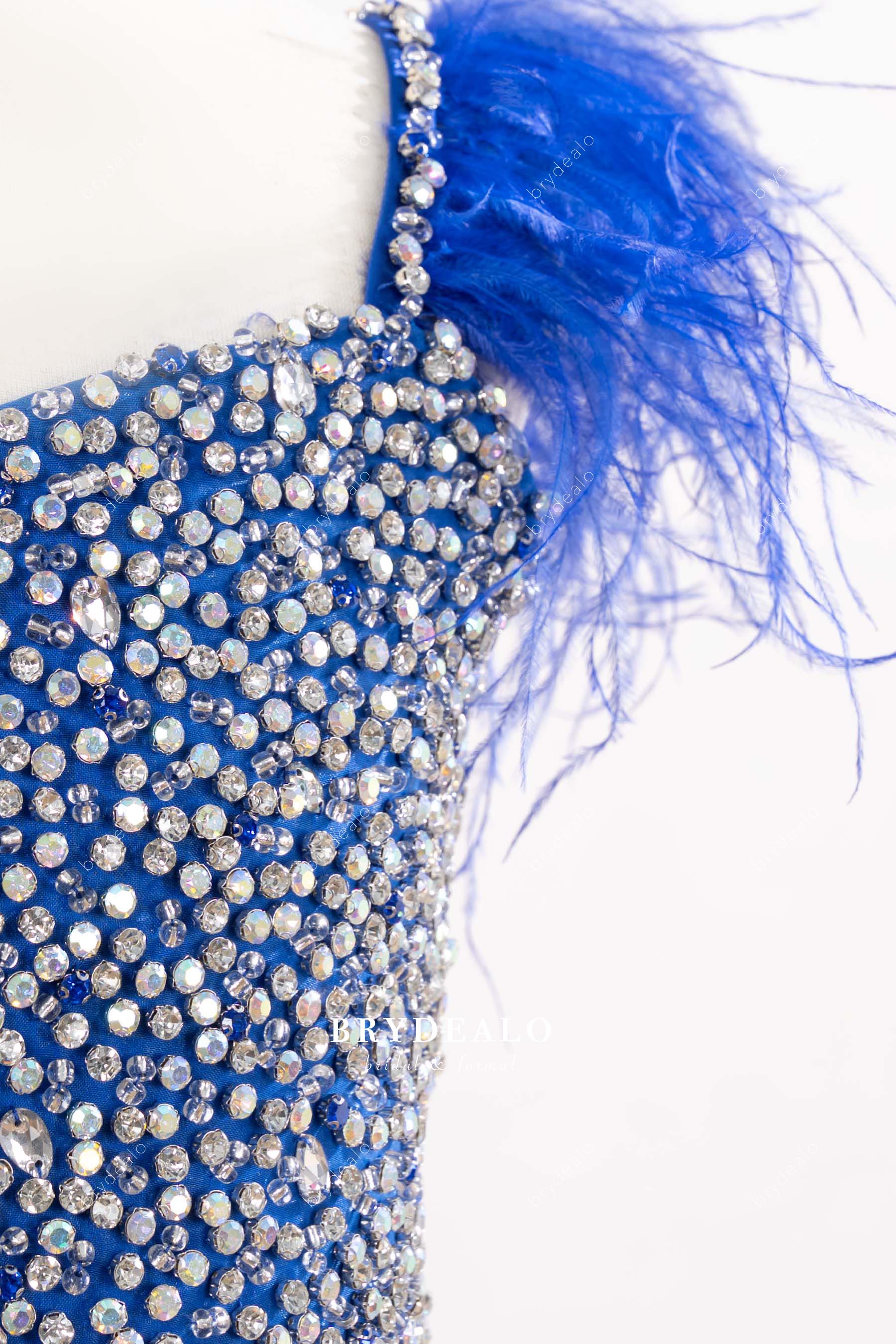 thin rhinestone feather straps junior pageant gown