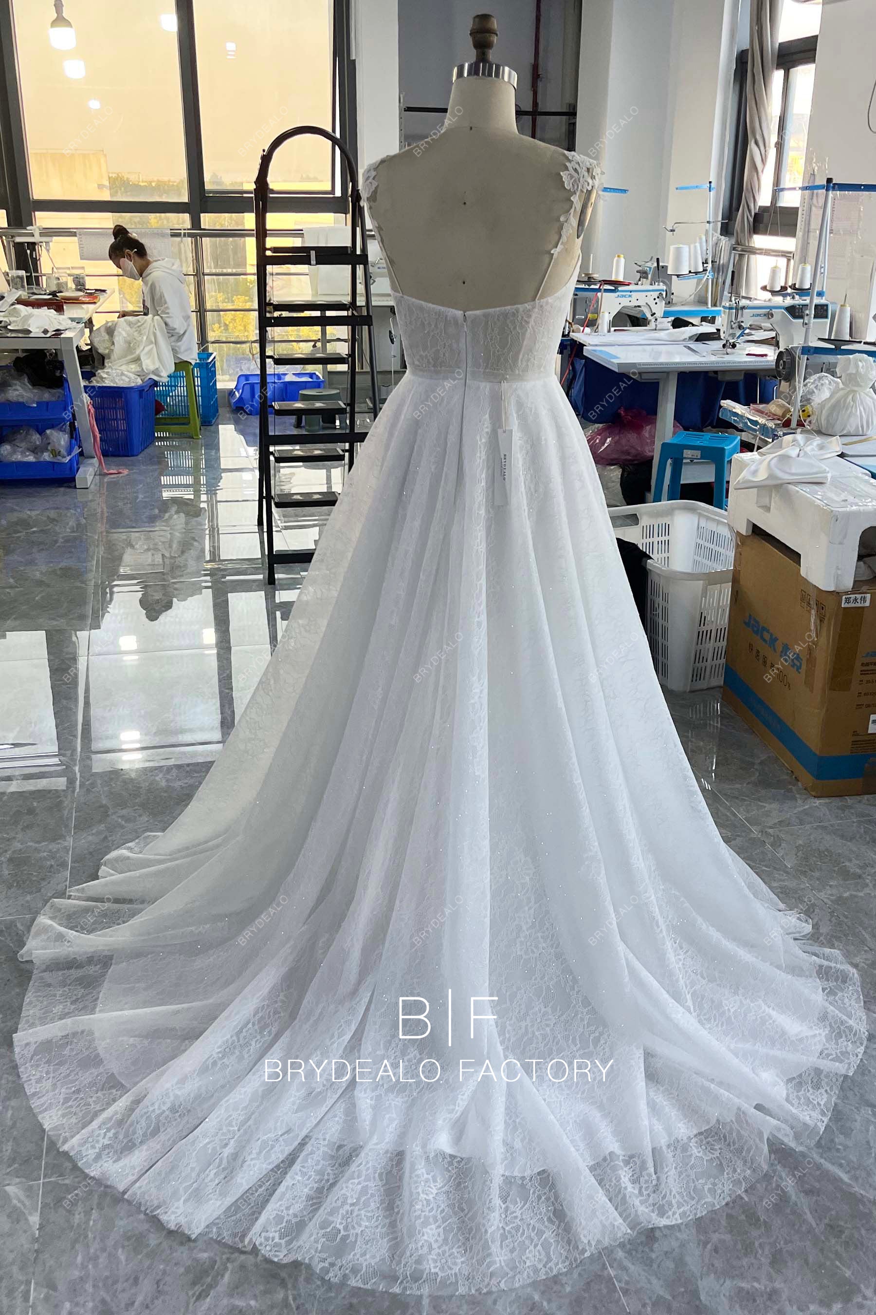 thin straps corset long wedding dress