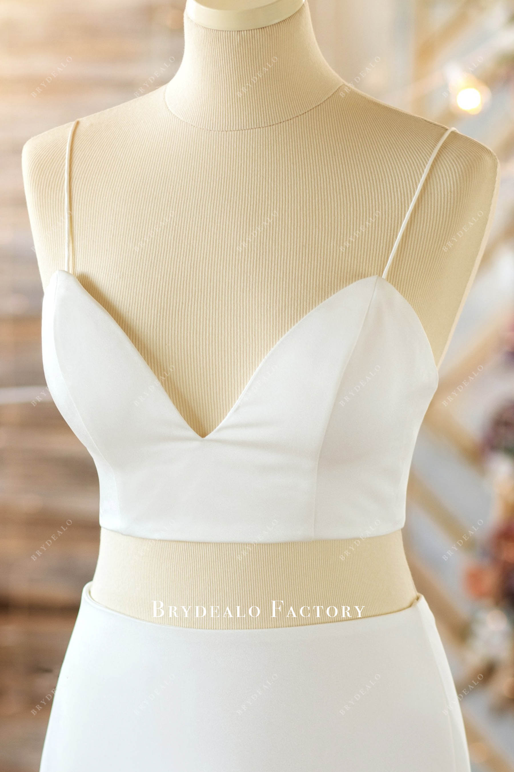 thin straps crepe bridal crop