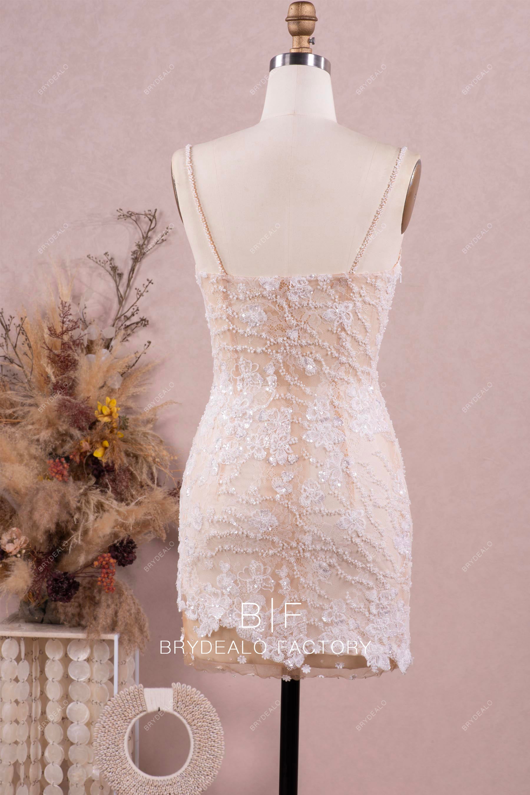 thin straps sparkly beaded bridal cocktail dress