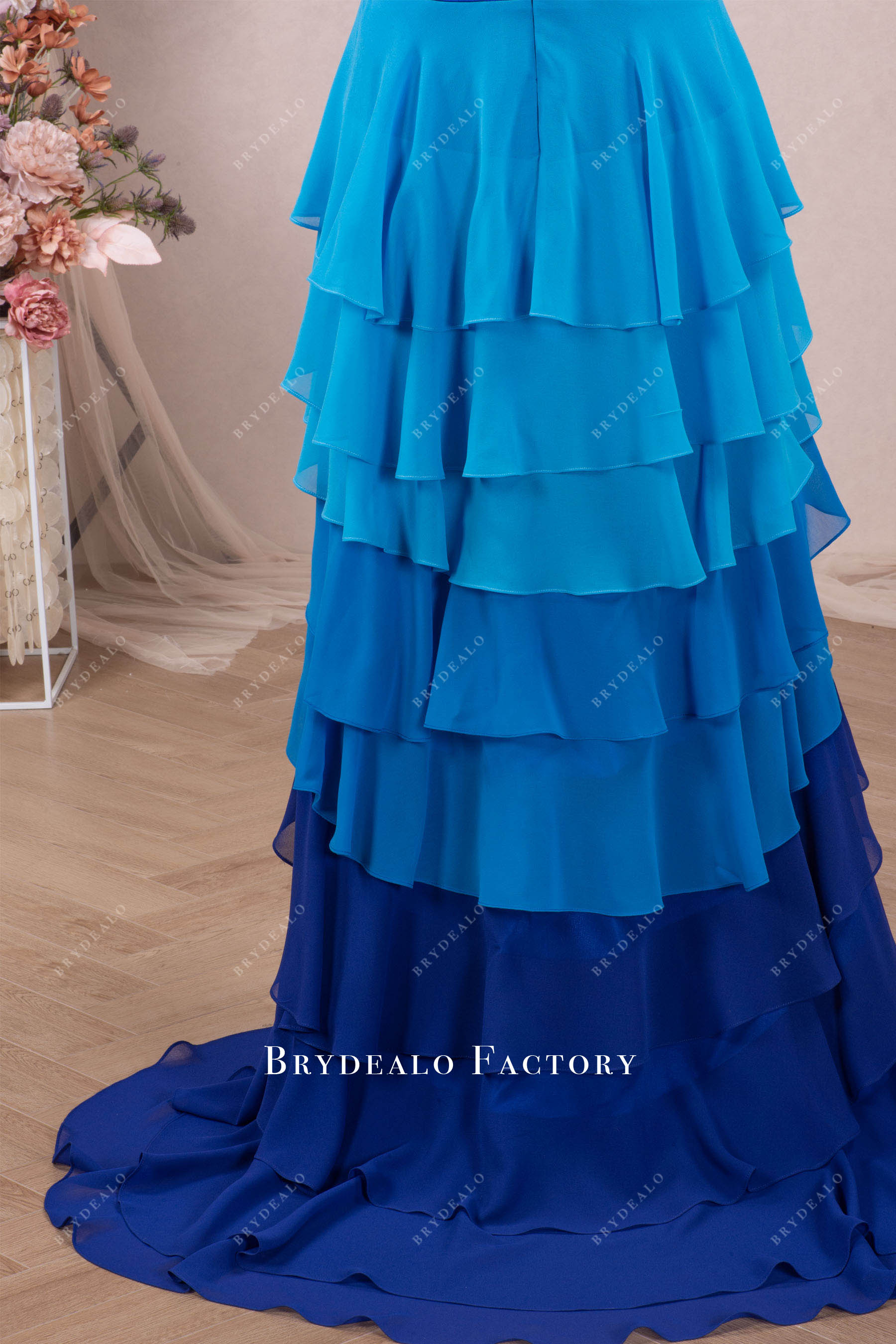 tiered ombre blue formal dress