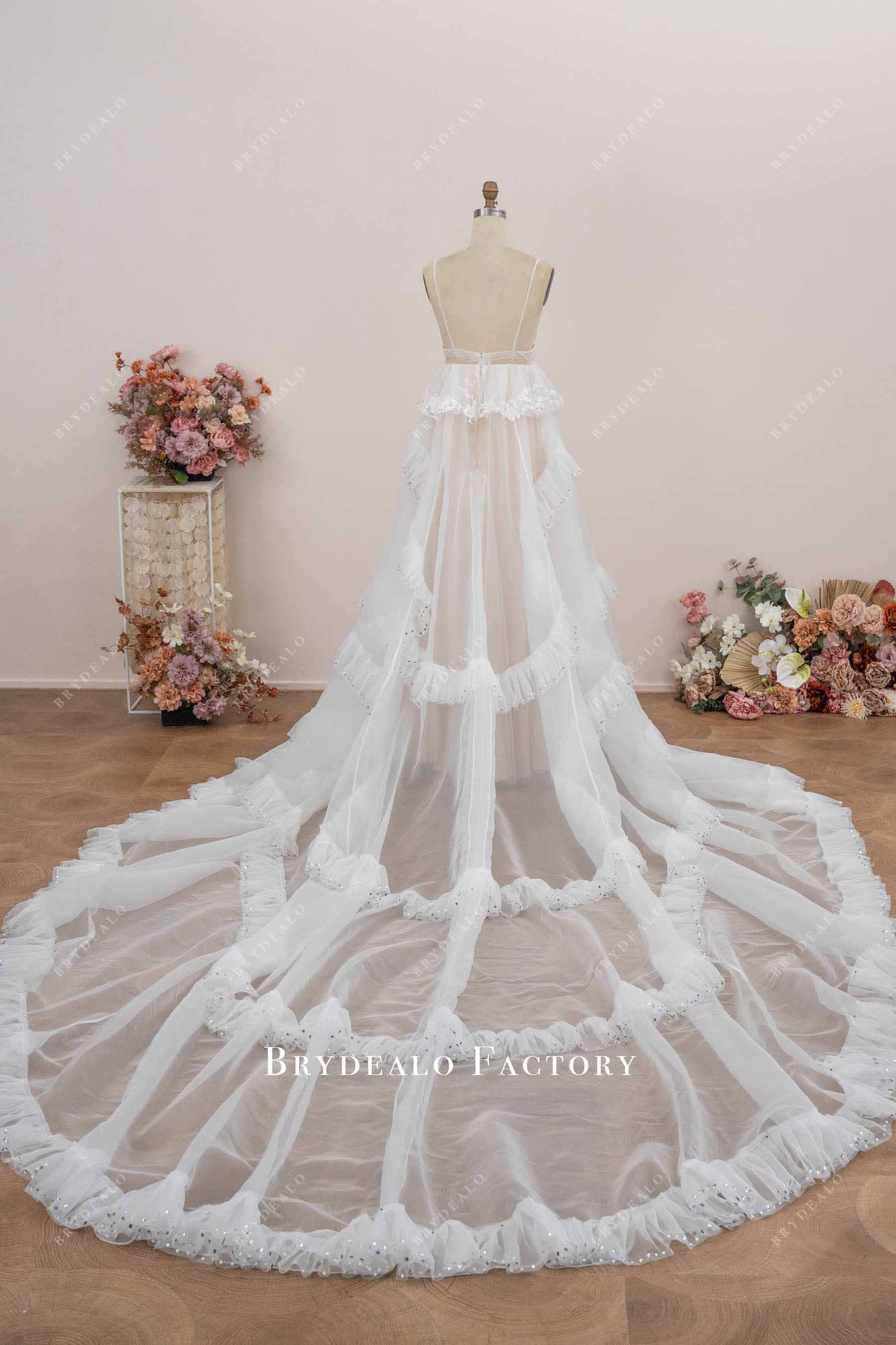 tiered royal train maternity wedding dress
