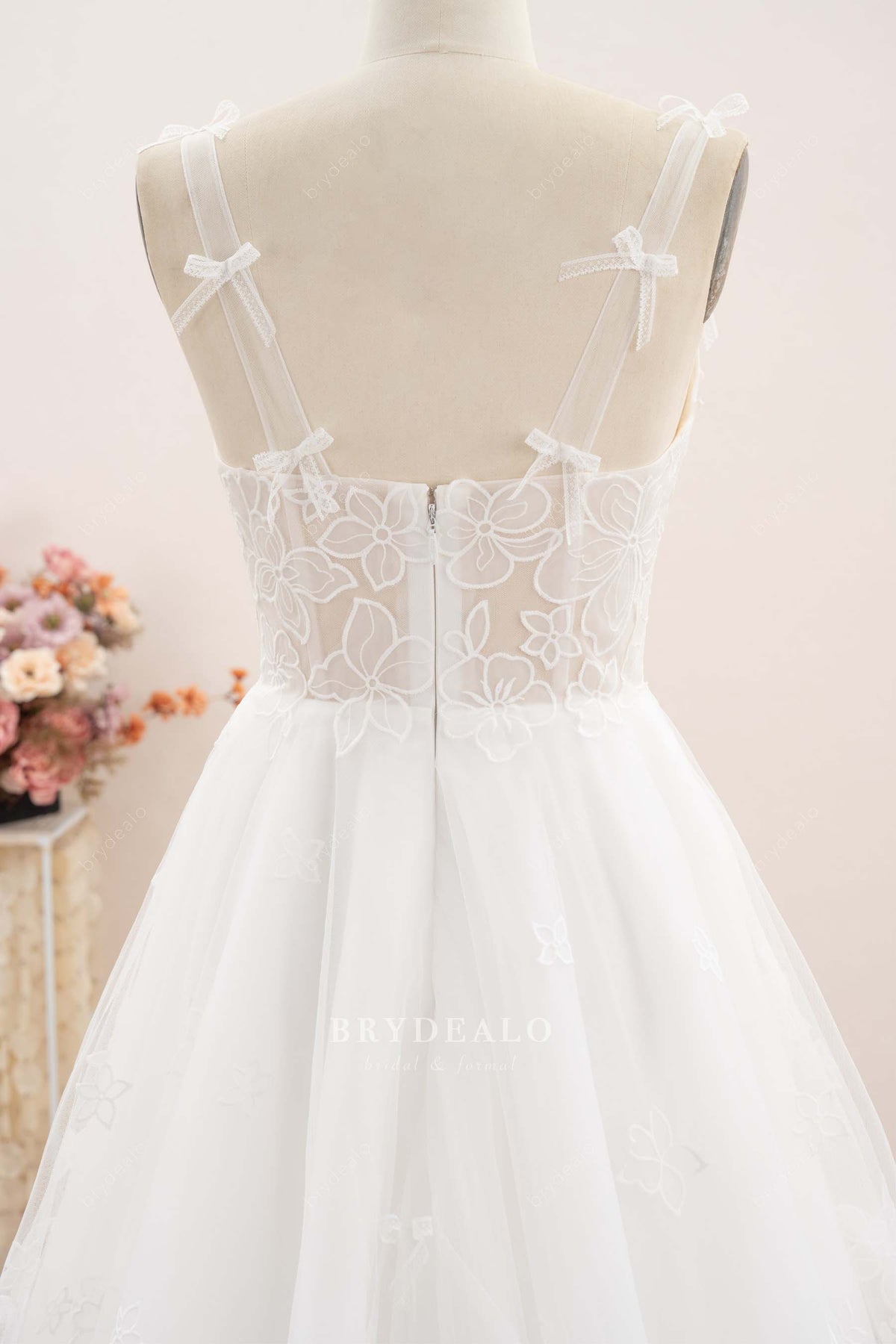 tiny lace knots straps wedding dress
