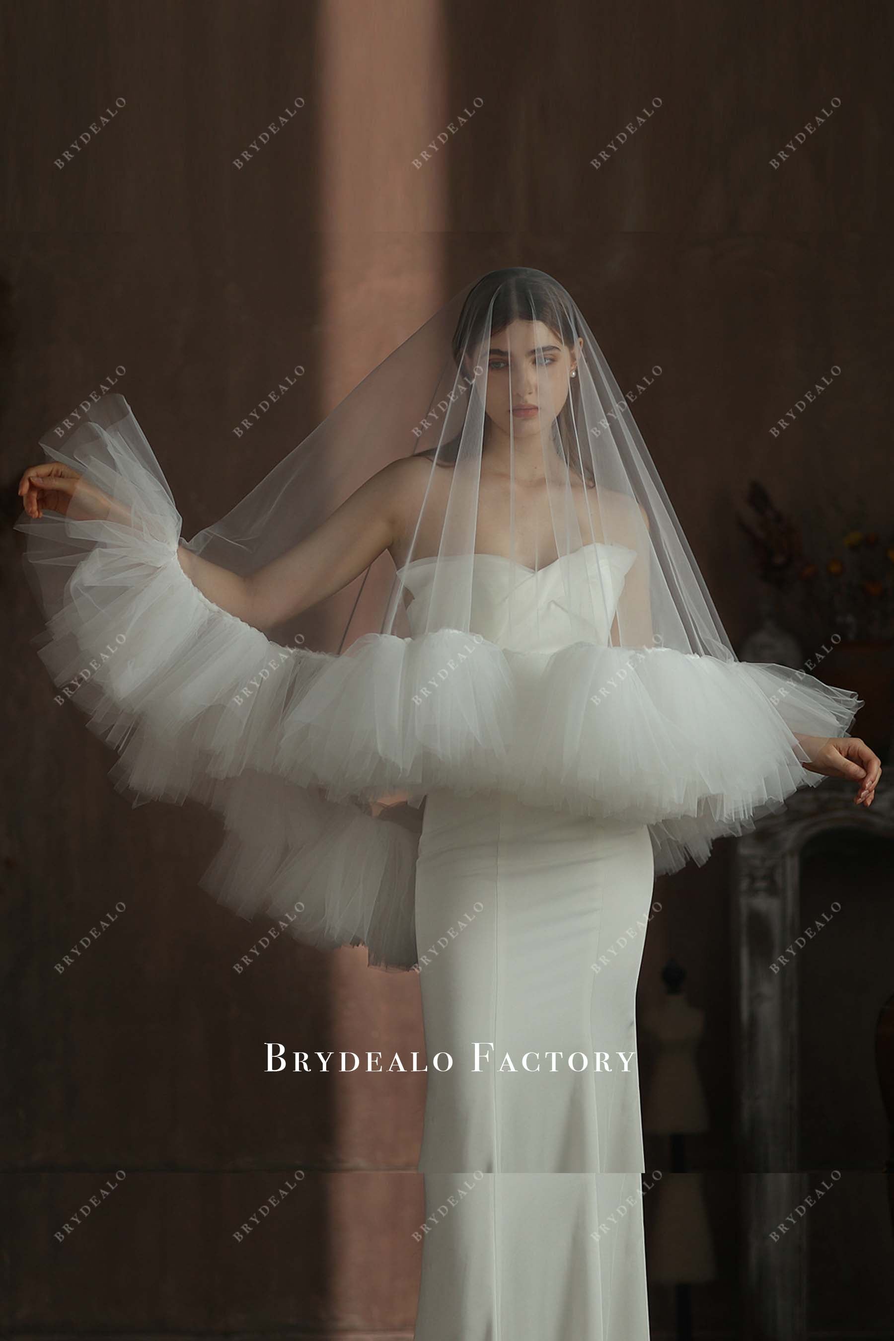 ruched tulle wedding veil