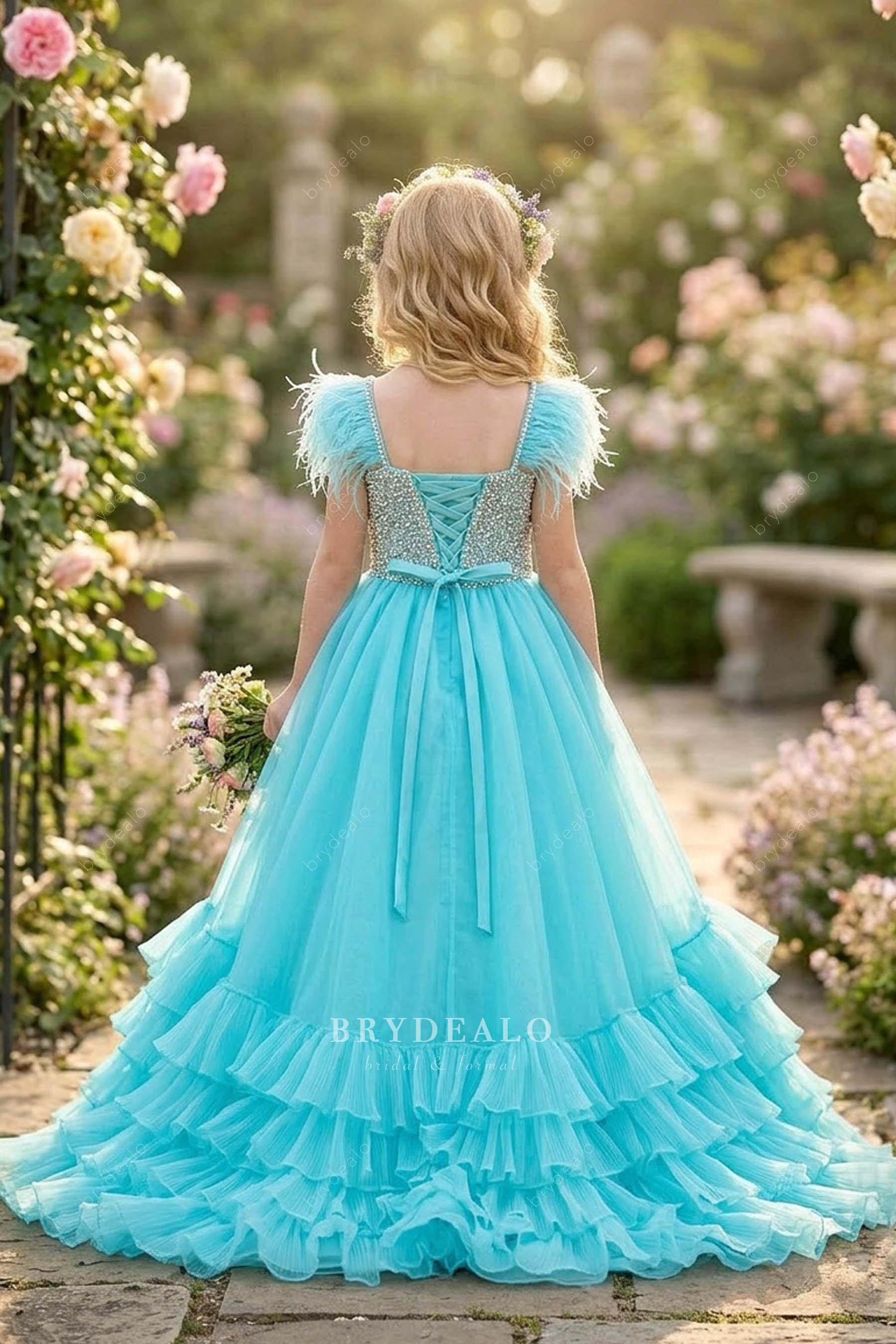 turquoise luxury tiered little girl pageant dress