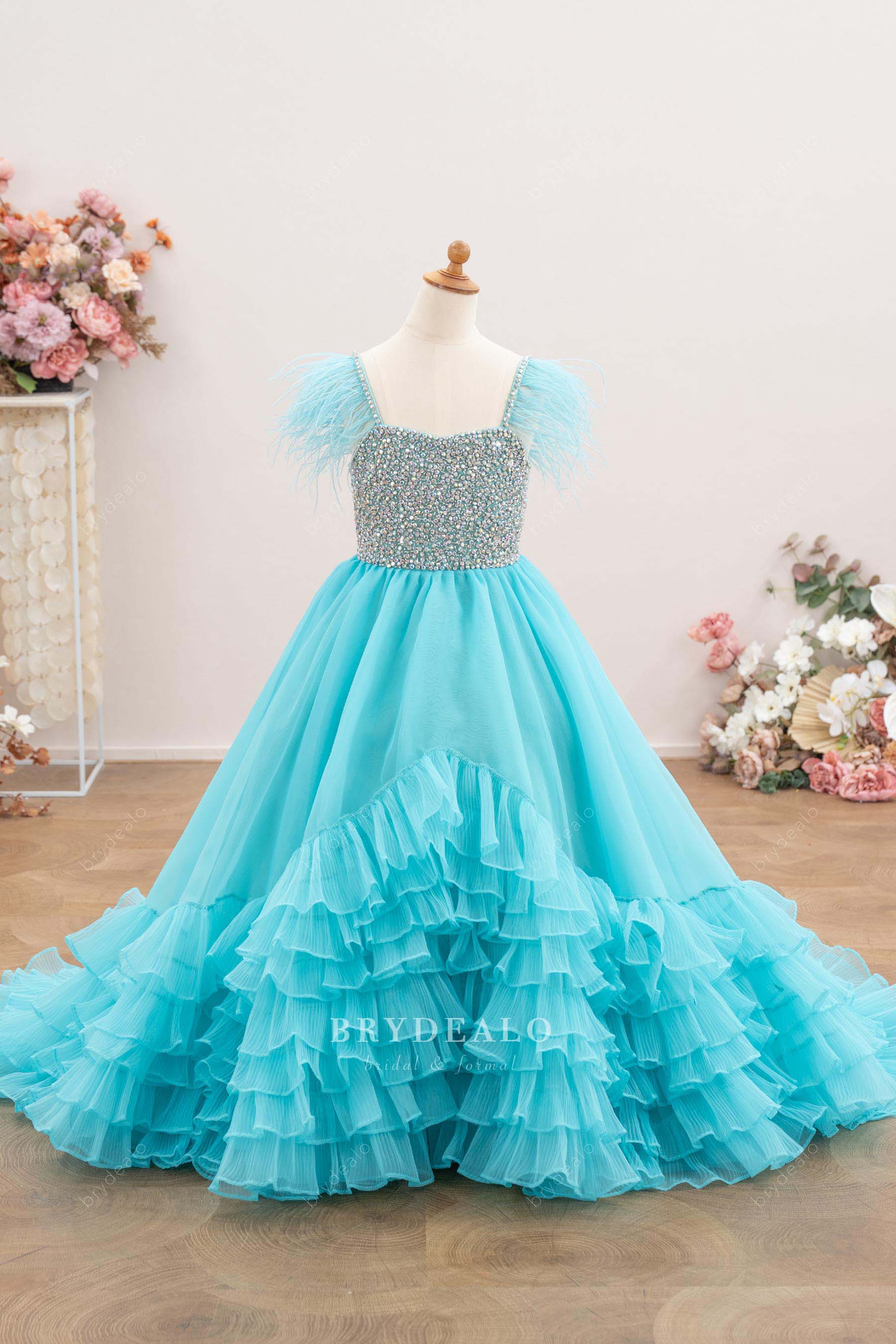 turquoise rhinestone junior pageant gown