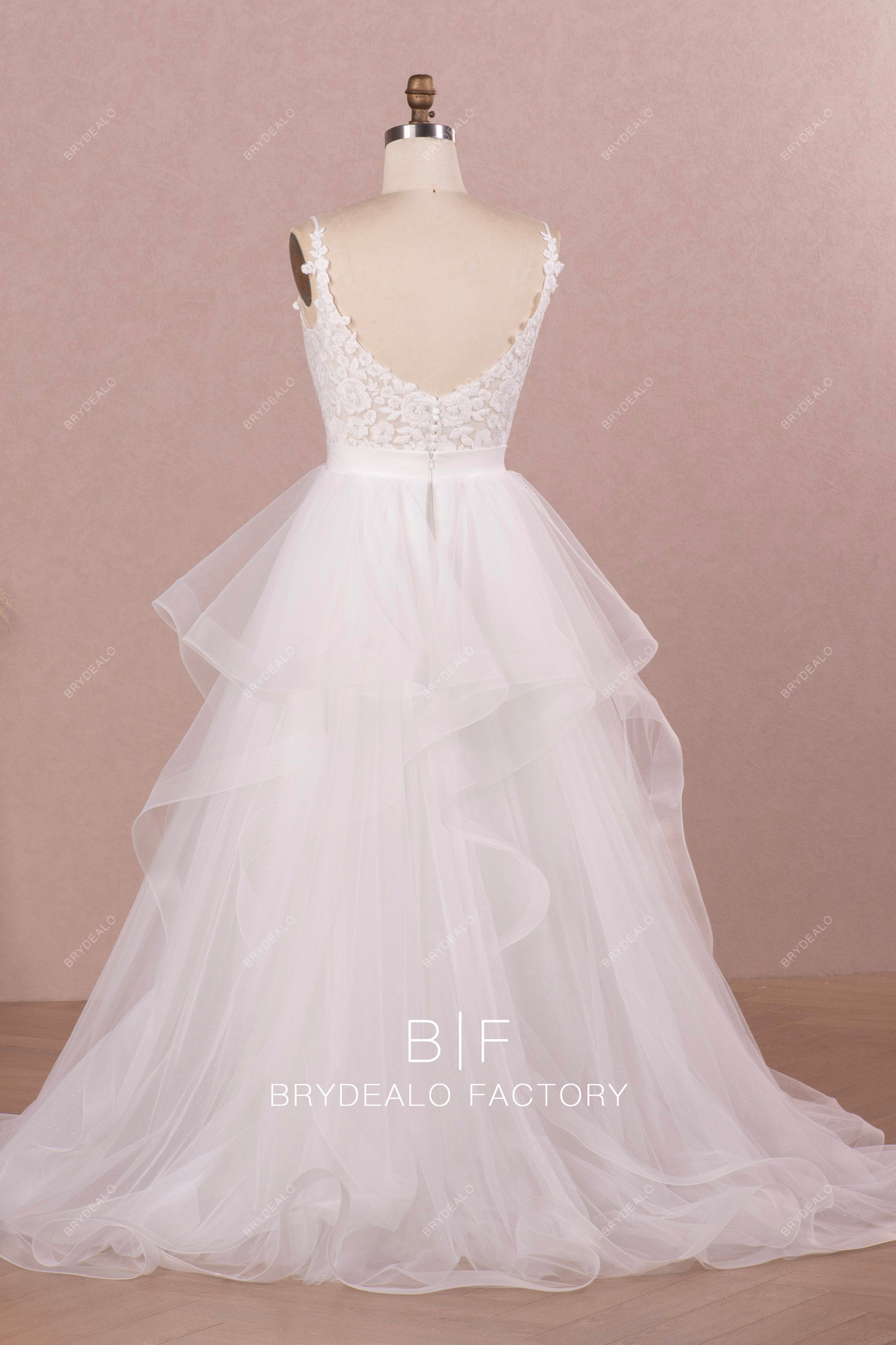 two-piece lace ruffled skirt wedding dress