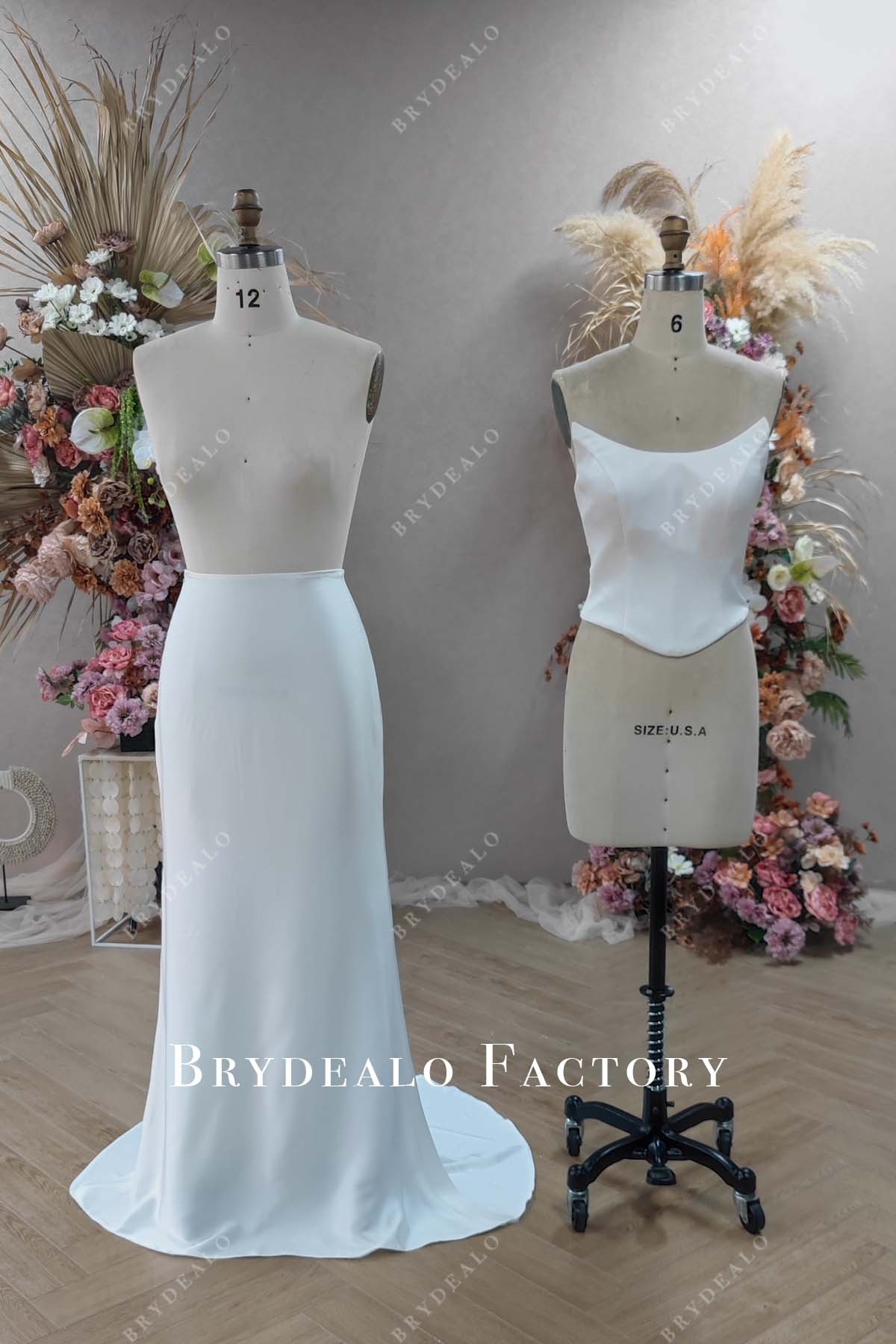 Private Label High-End Acetate Satin Two Piece Wedding Dress