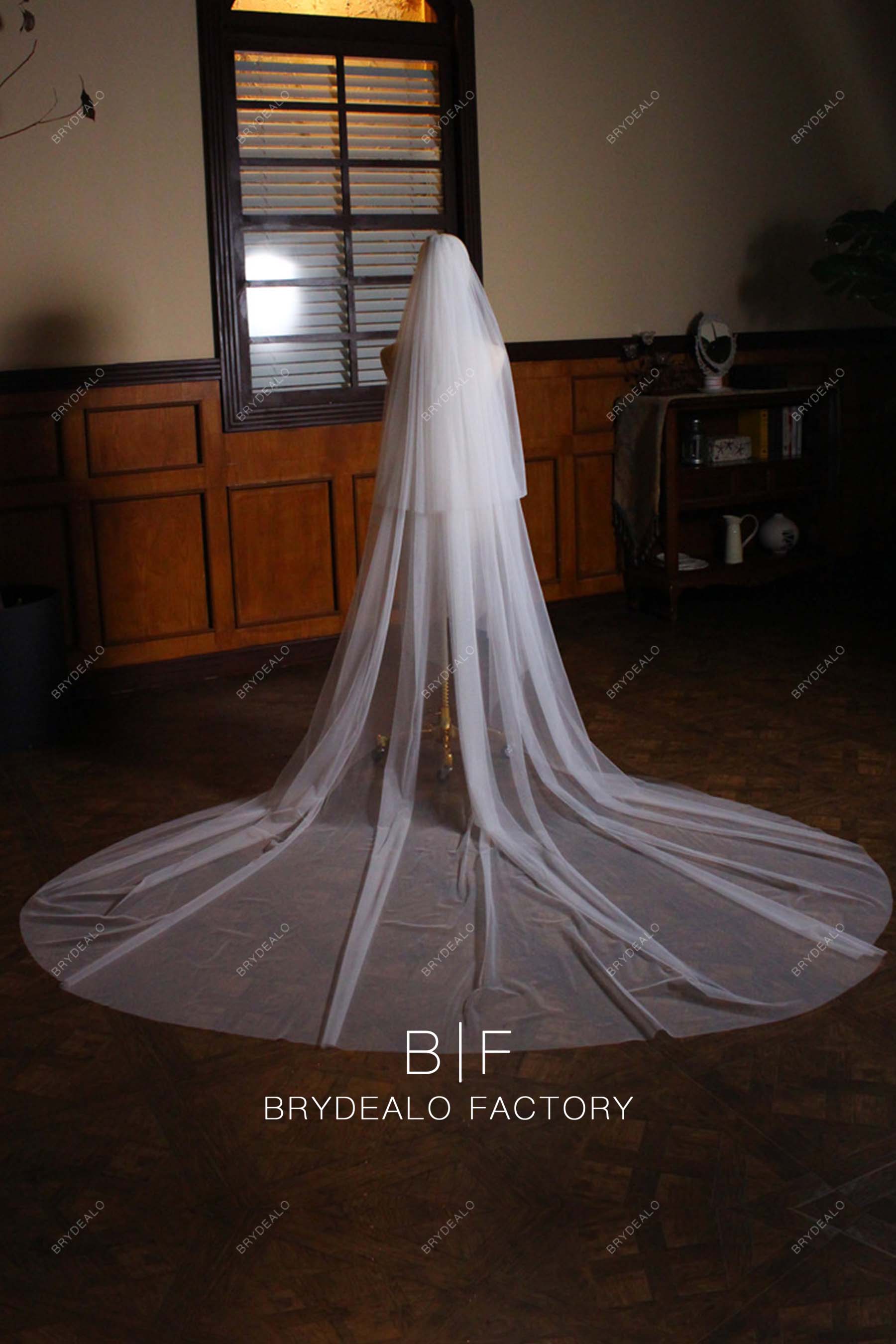 Vintage Raw Cut Tulle Cathedral Length Wholesale Wedding Veil