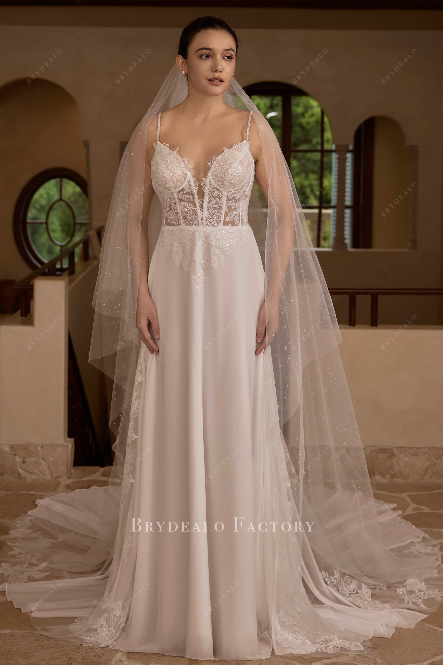 two-tier raw-cut clear wedding dress