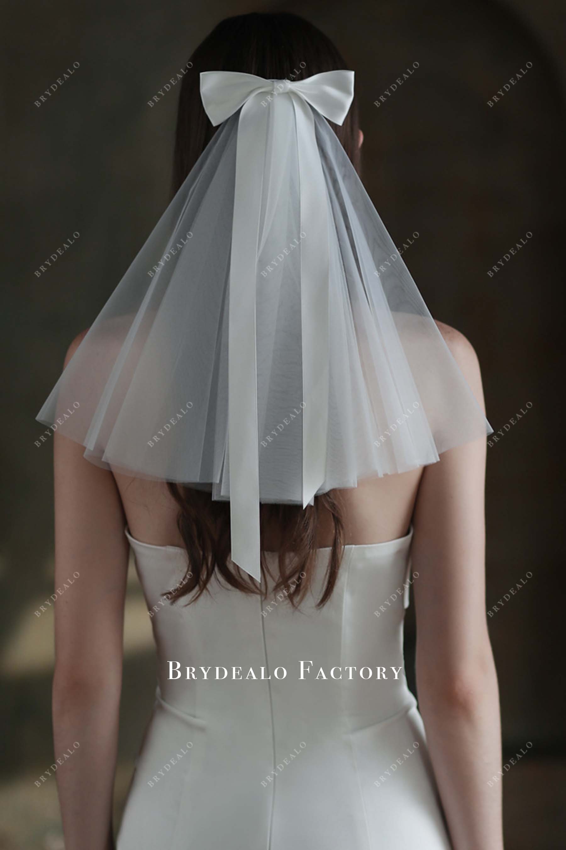 two tier tulle bowknot bridal veil 