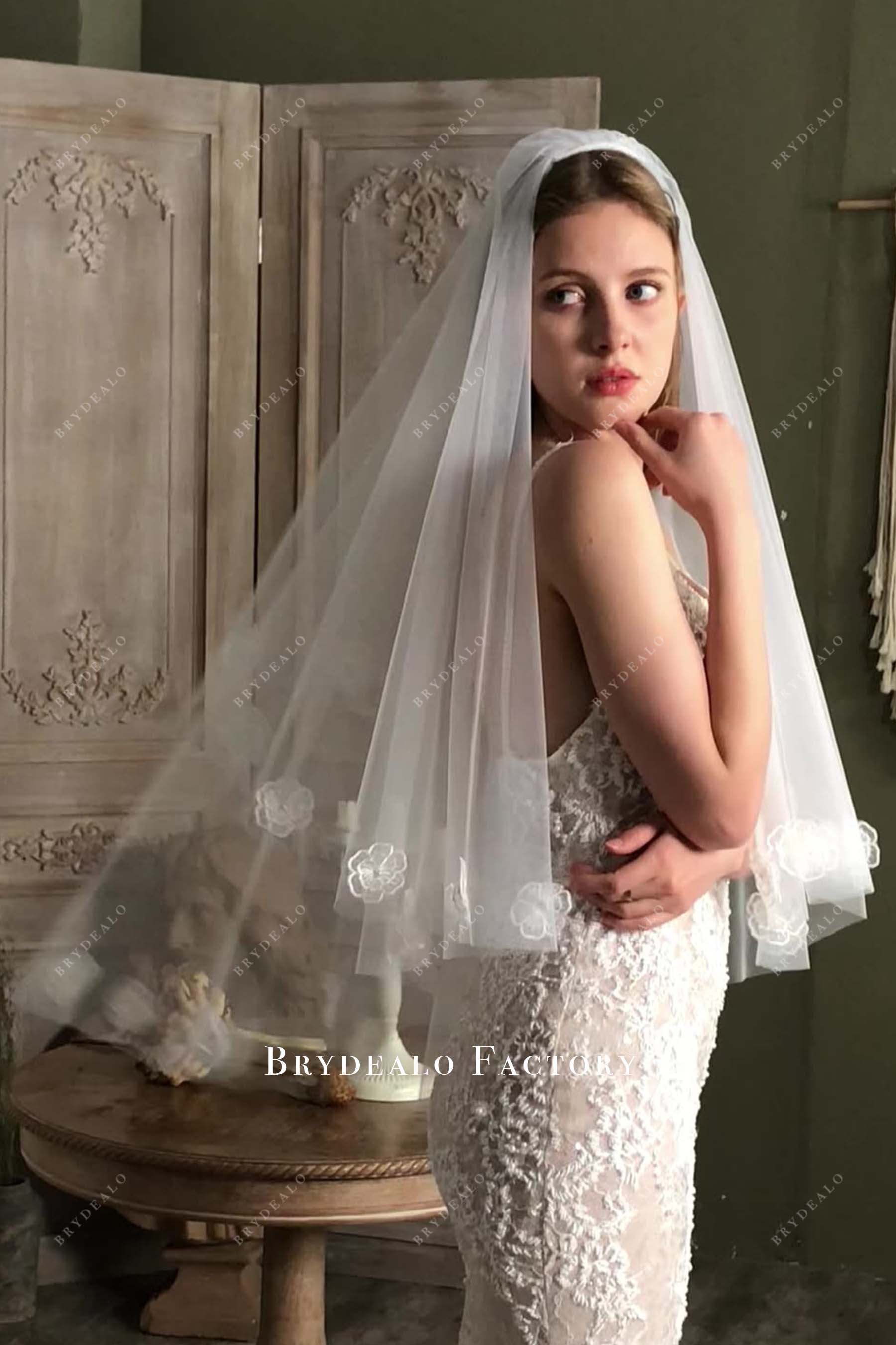 two tier tulle raw tulle bridal veil