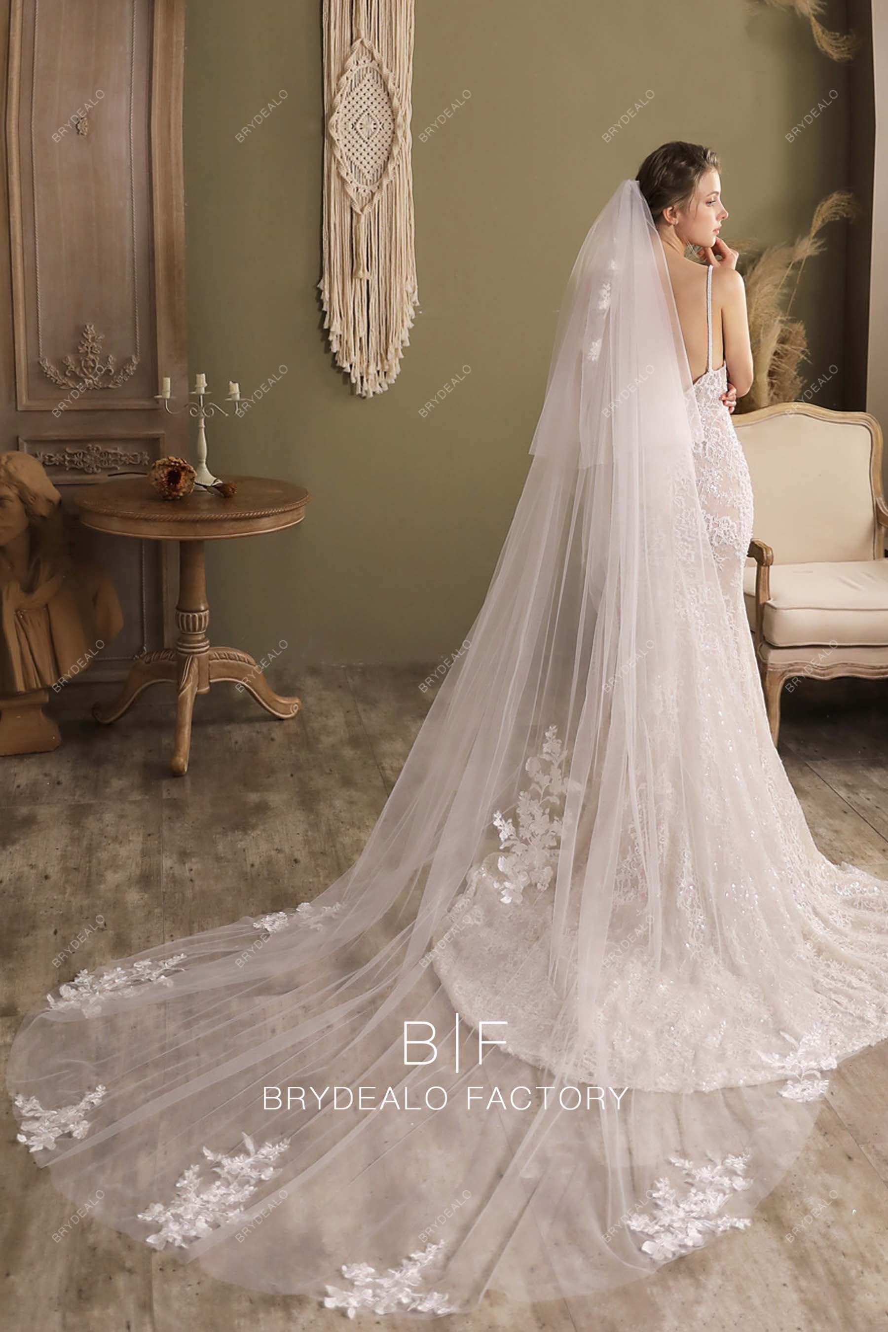 Viniodress Lacy Petal Tulle Bridal Veil Cathedral Length