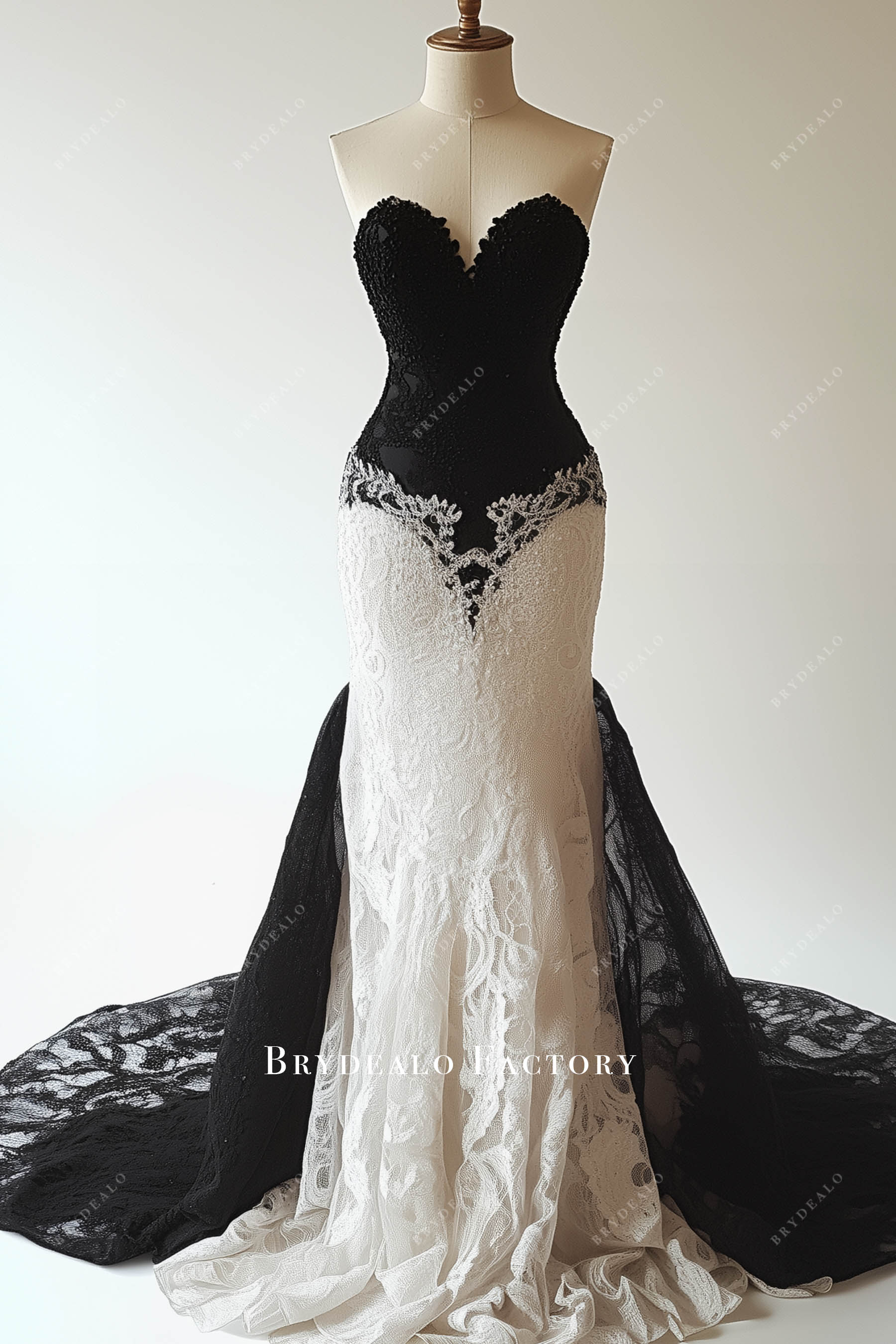 two-tone black white mermaid overlay wedding dress