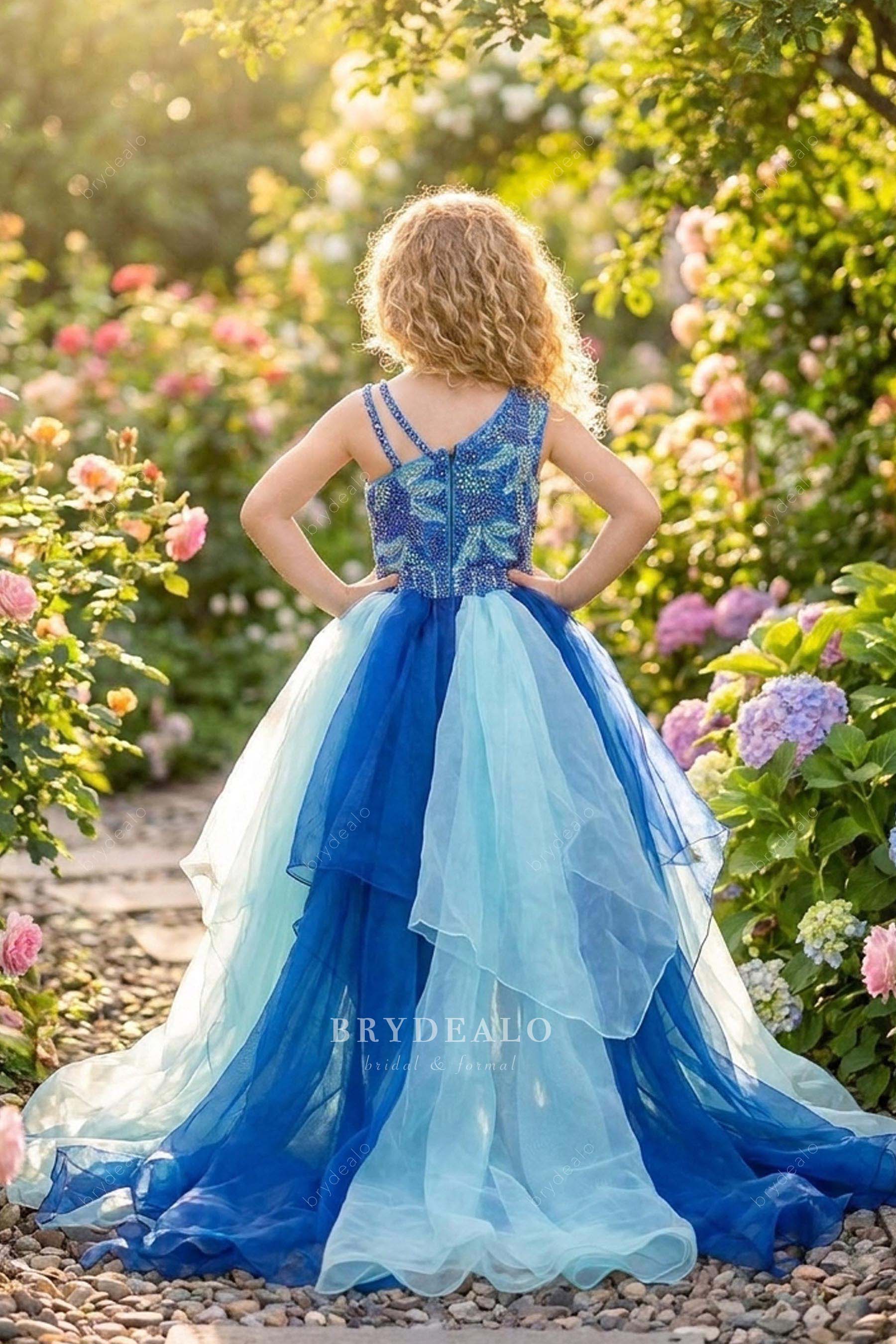 two-tone blue overskirt pageant dress