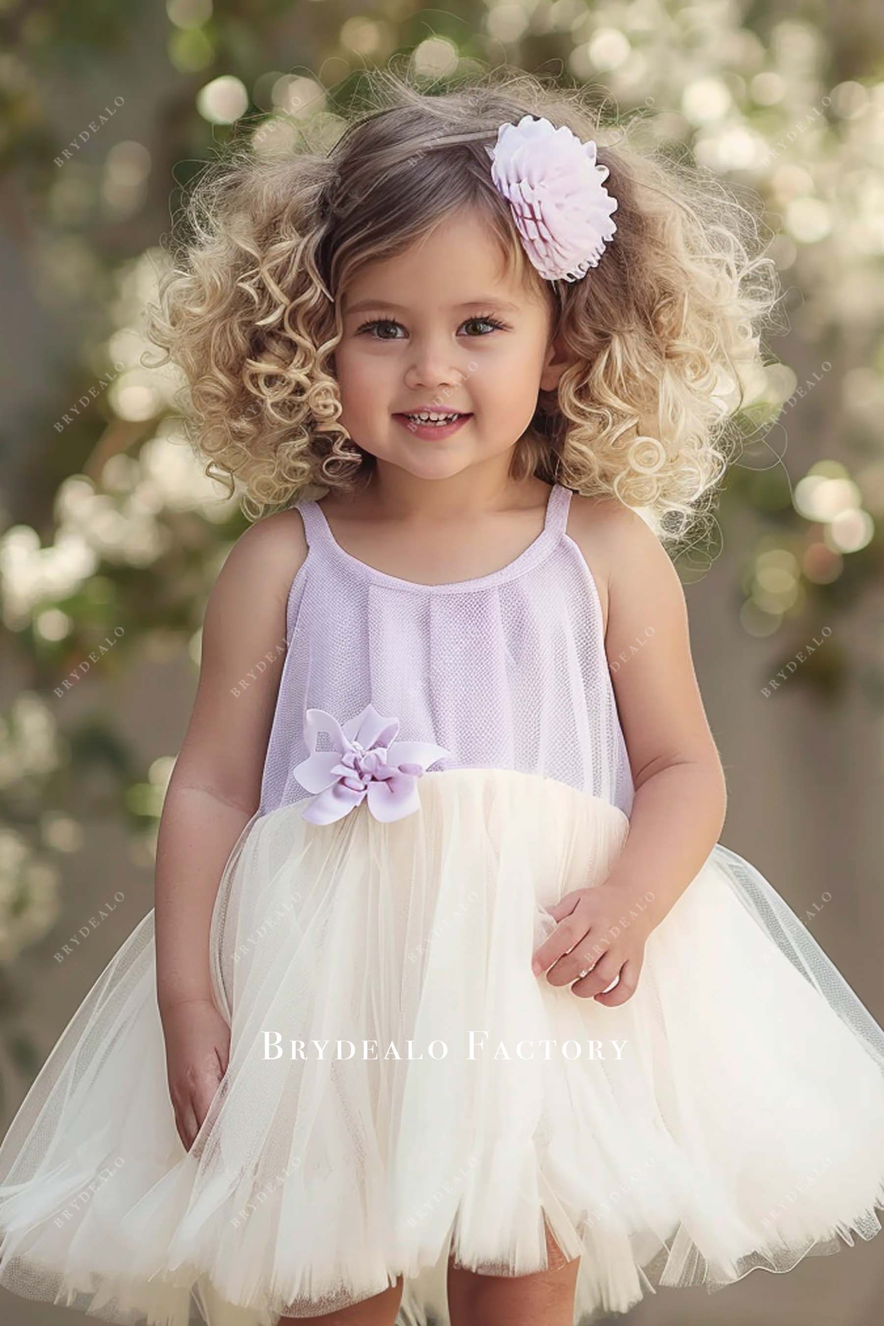 Lilac Sleeveless Short Ivory Tulle Baby Flower Girl Dress