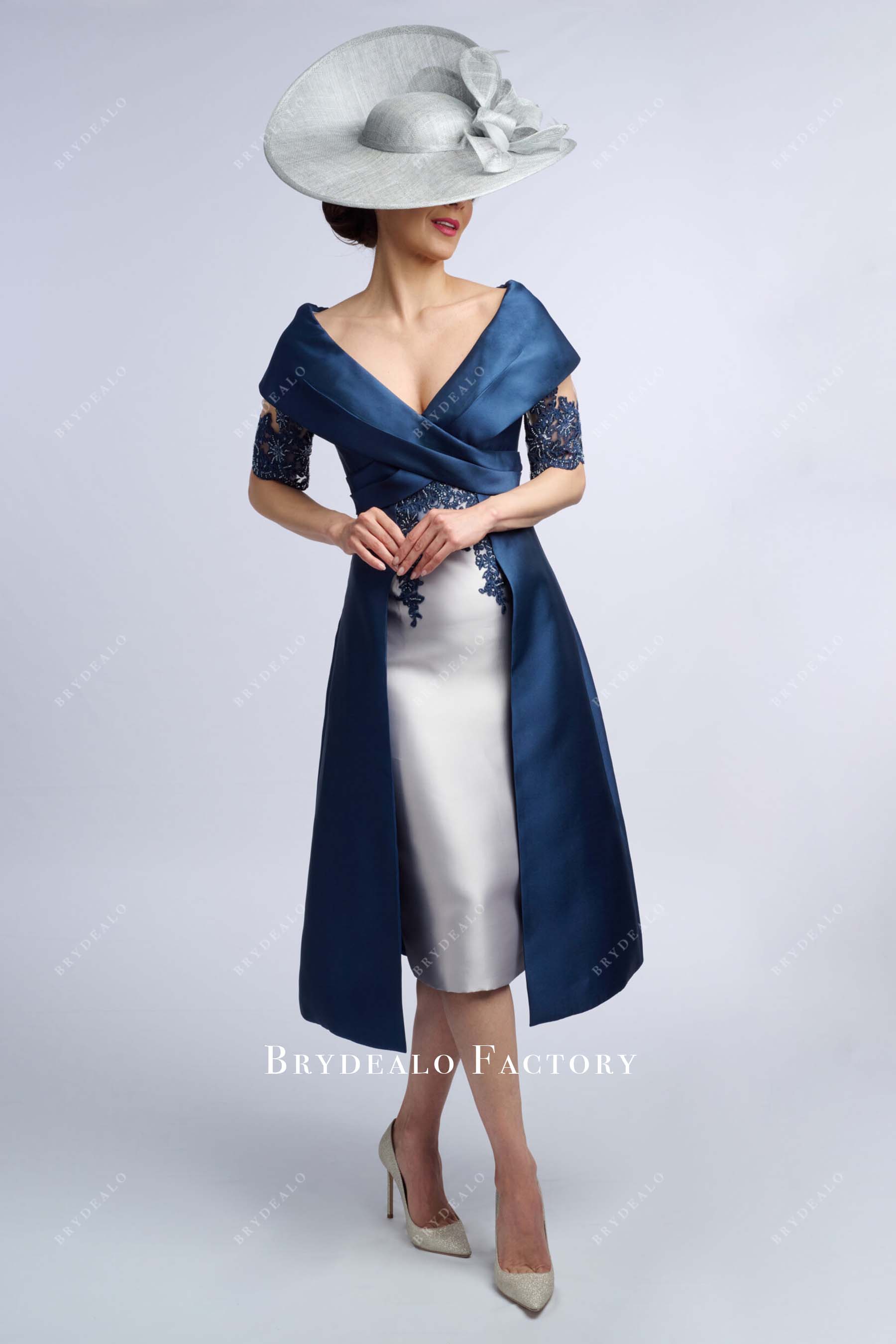 two tone off shoulder mother of bride dress