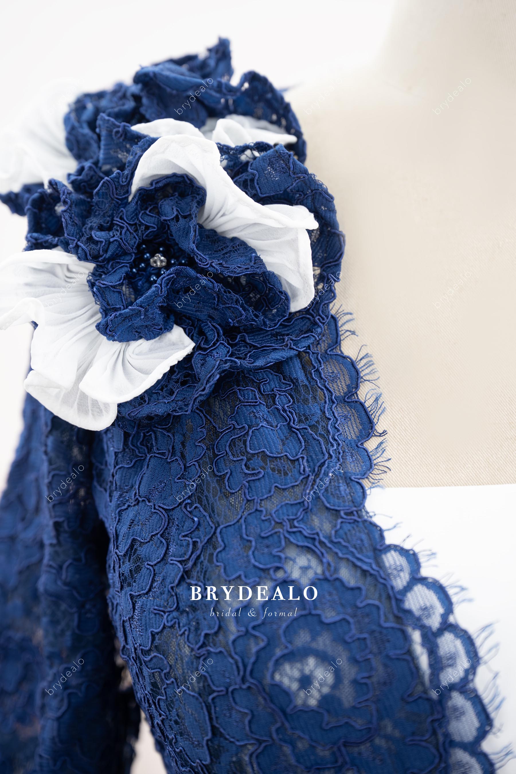 two-tone shoulder flower formal dress