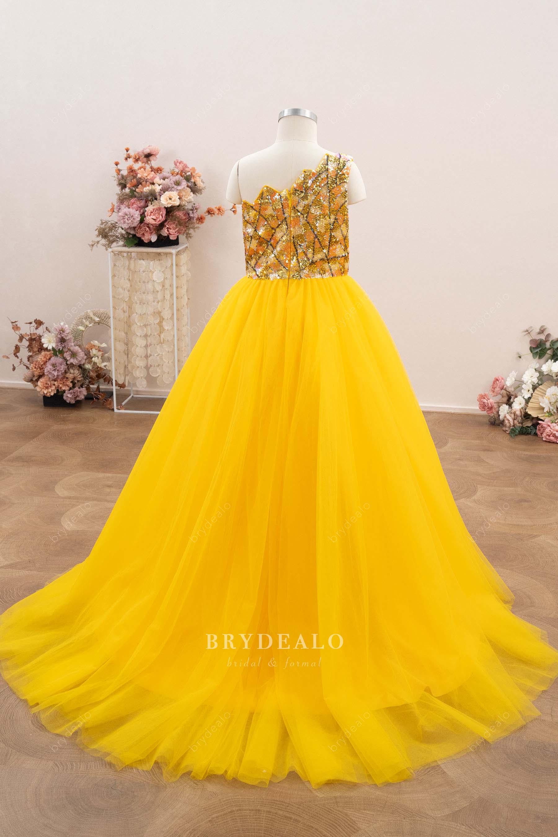 unique sparkly gold kids pageant gown