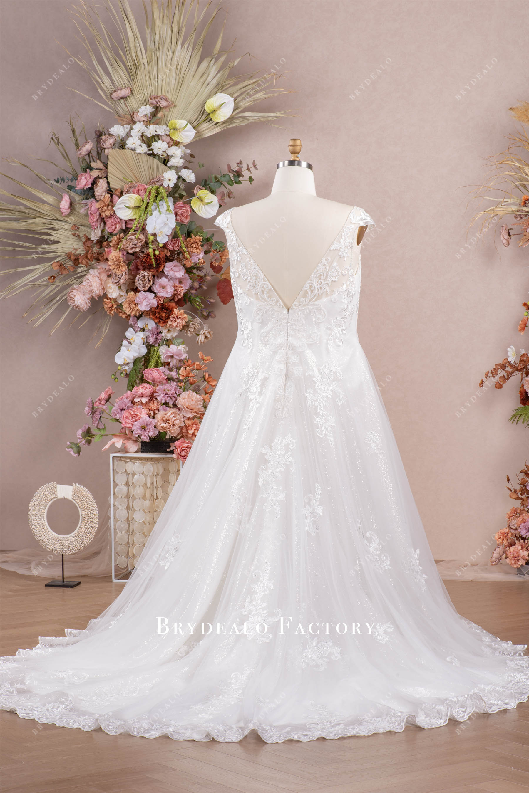 V-cut fit flare bridal gown