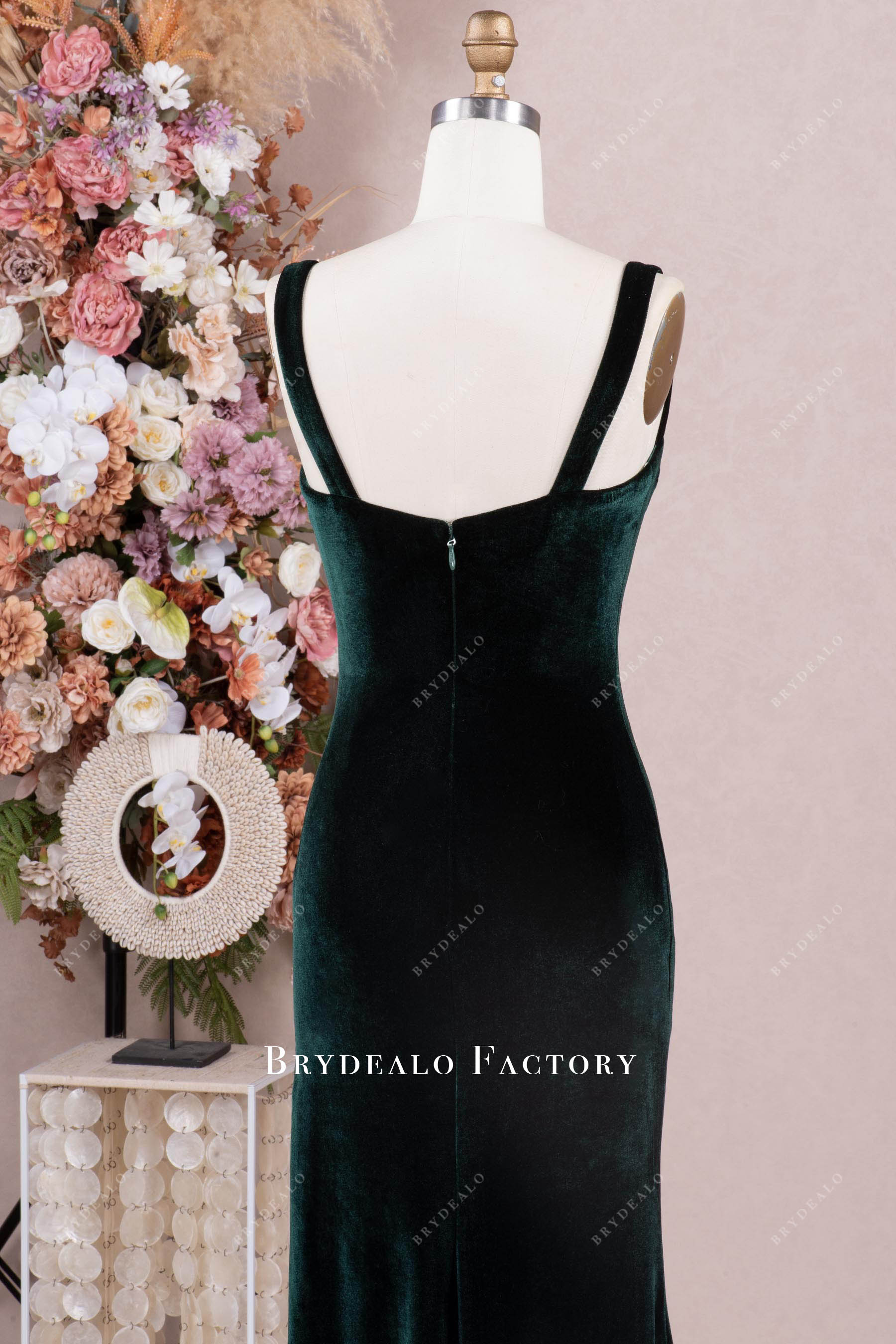 velvet straps fitted evening dress