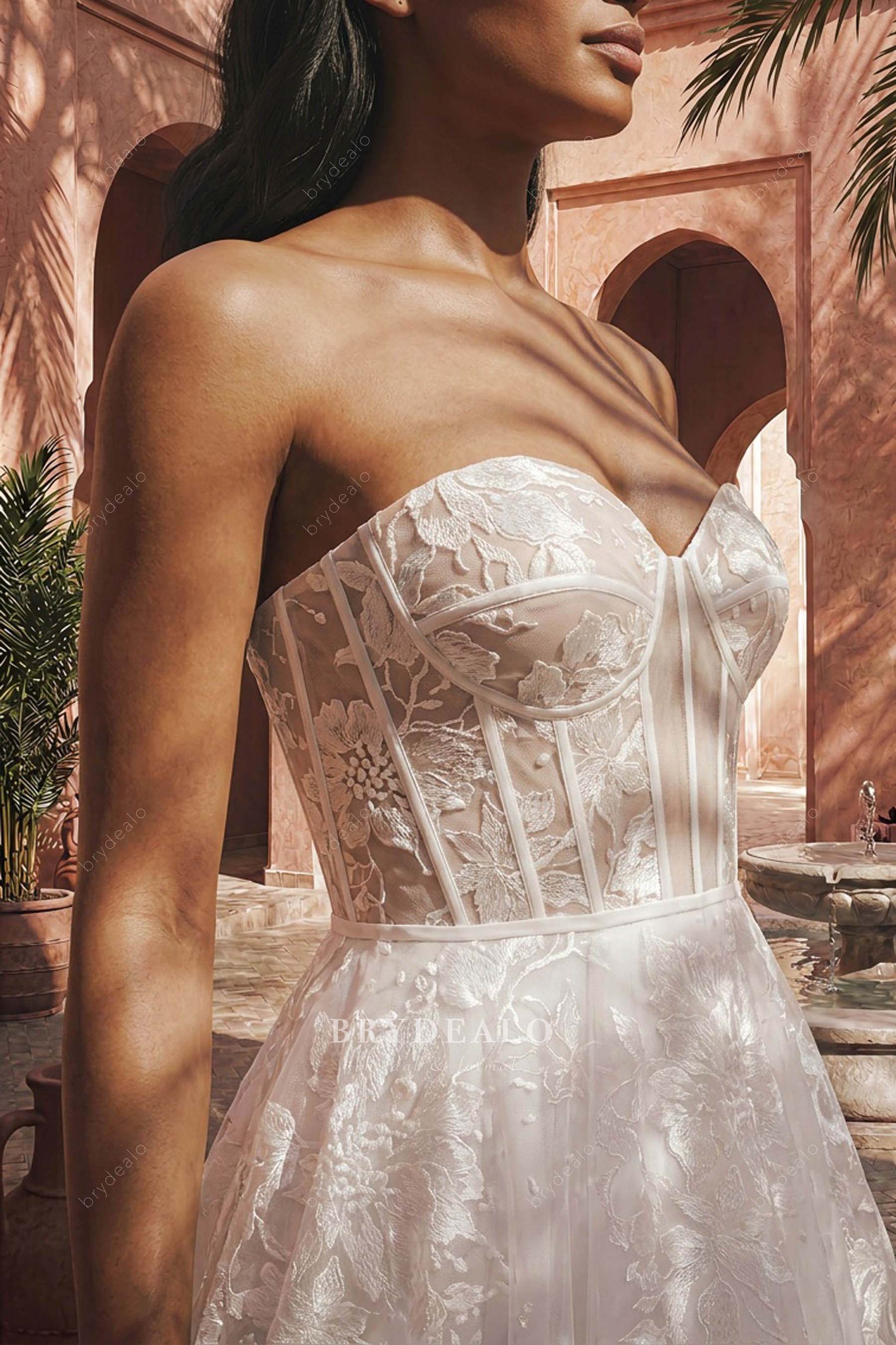 visible boning strapless wedding dress