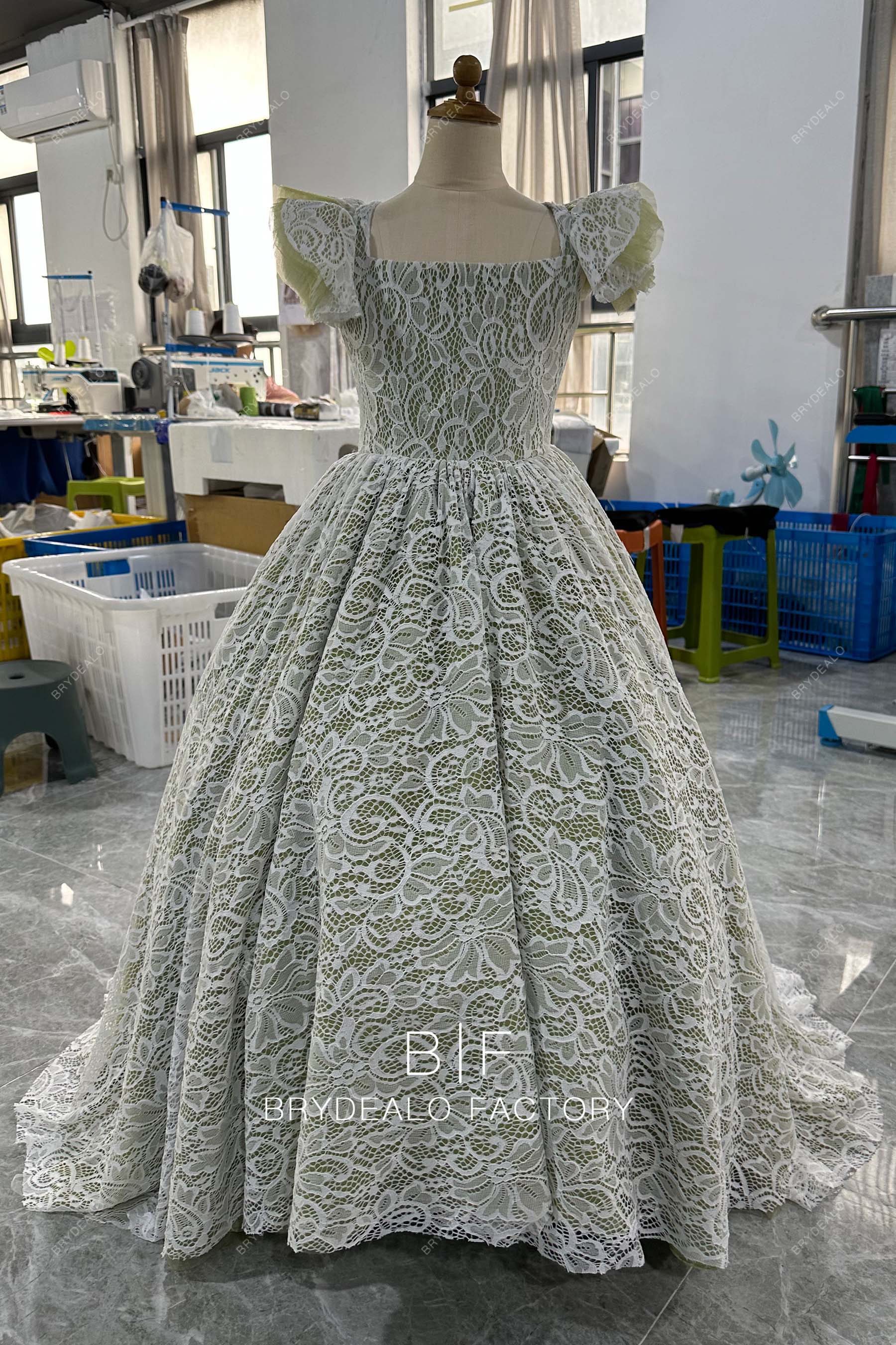 white lace overlaid olive ball gown flower girl dress